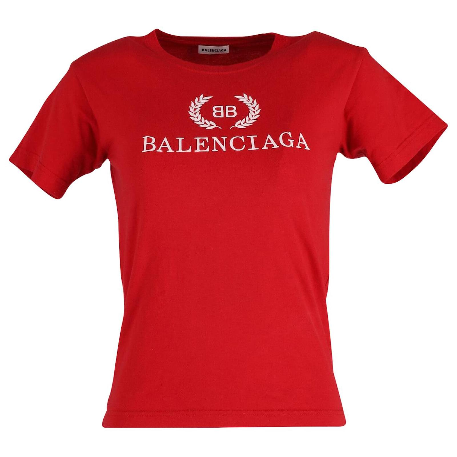 gerningsmanden Nedrustning Modstander Balenciaga Logo T-shirt in Red Cotton Jersey ref.630162 - Joli Closet