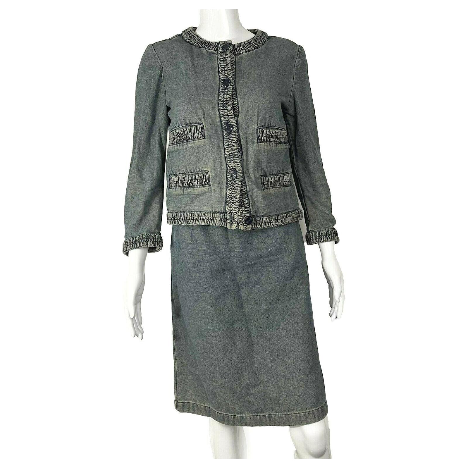 Chanel - vintage 01P Washed Denim Jacket & Skirt Set Multiple