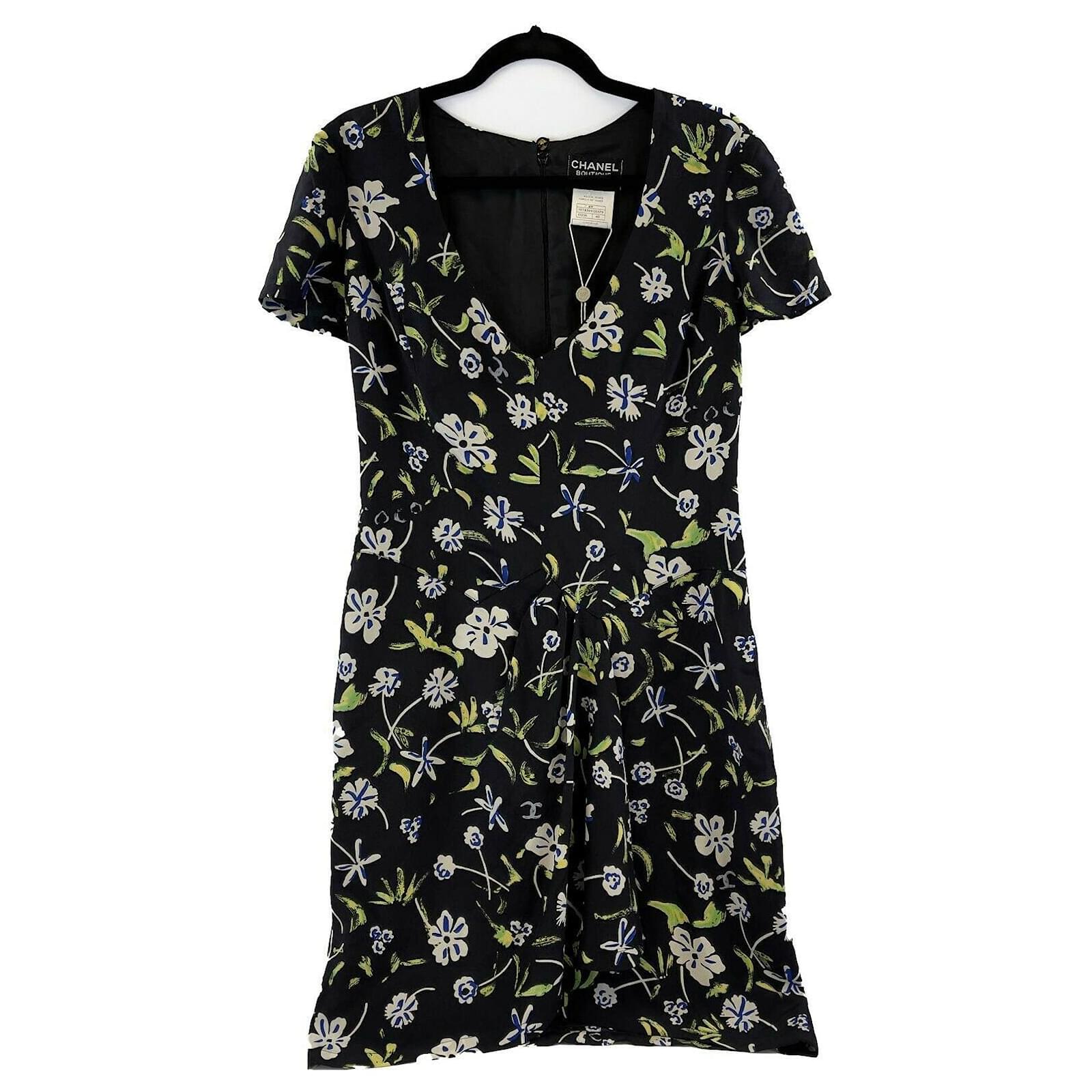 Chanel - vintage 97P Silk Floral Dress - Black Printed ref.630301 