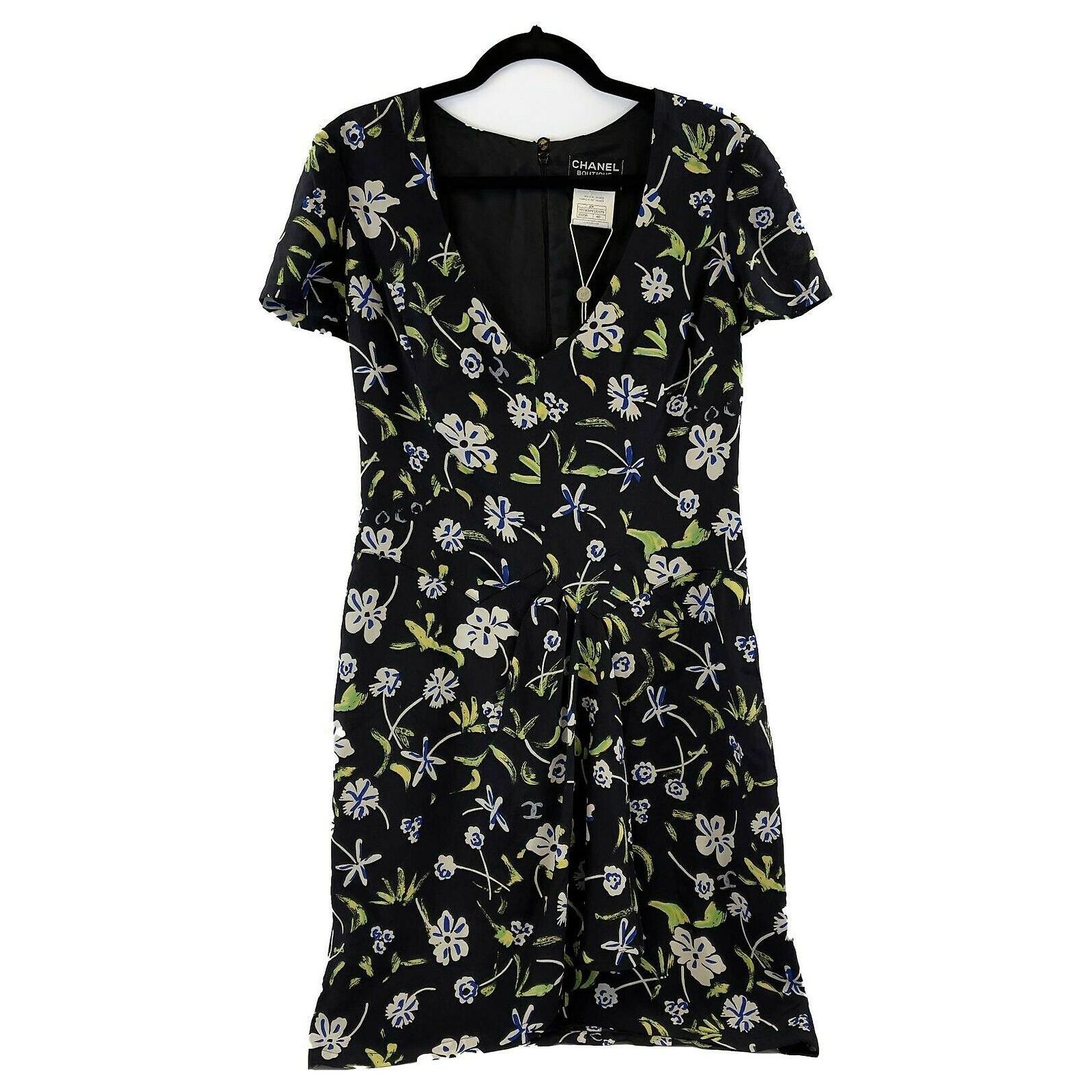 Robe NAF NAF En Soie, Taille 44, Imprimé Fleuri Noir - Occasion Très Bon état