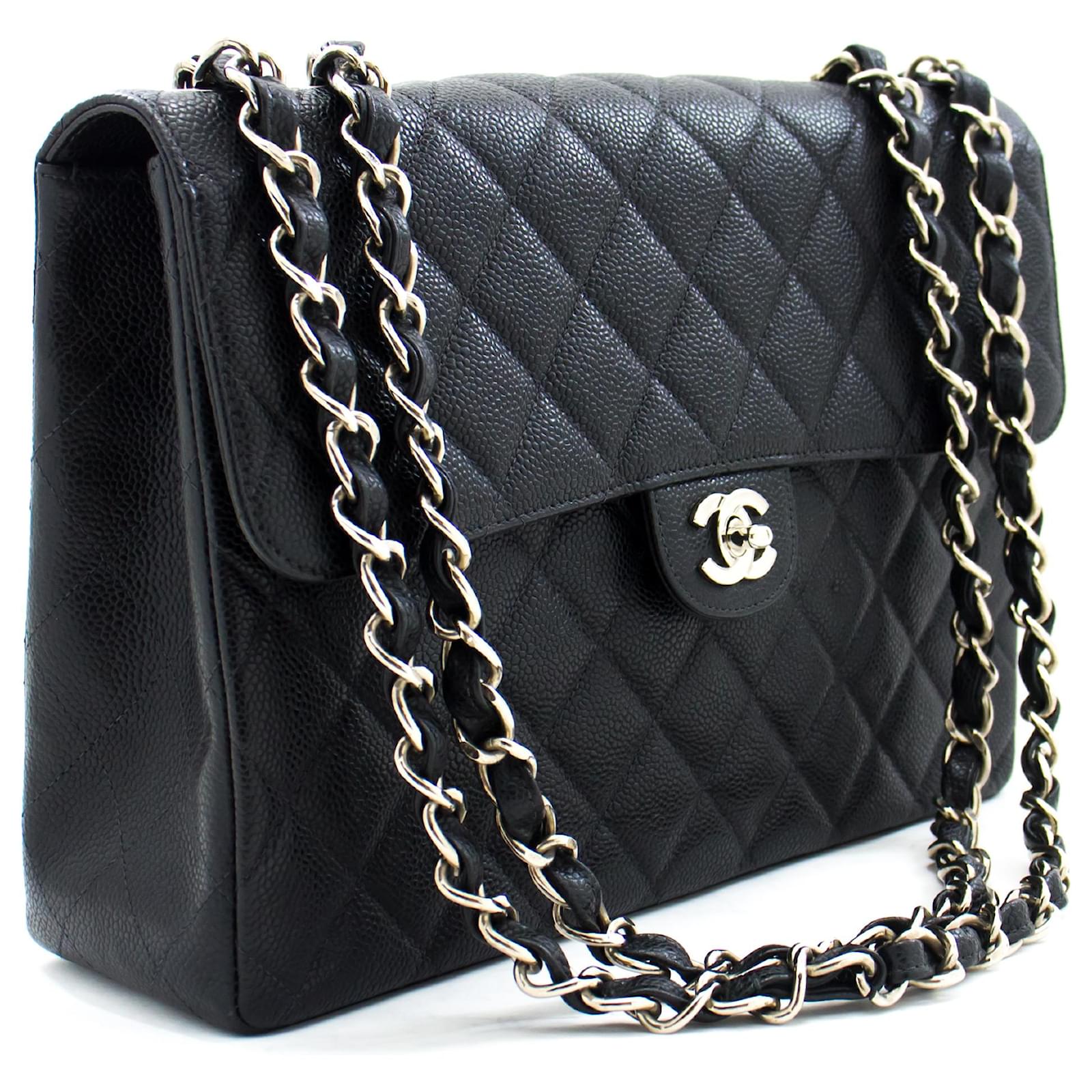 Handbags Chanel Chanel Classic Large 11 Chain Shoulder Bag Black Grained Calf Leather
