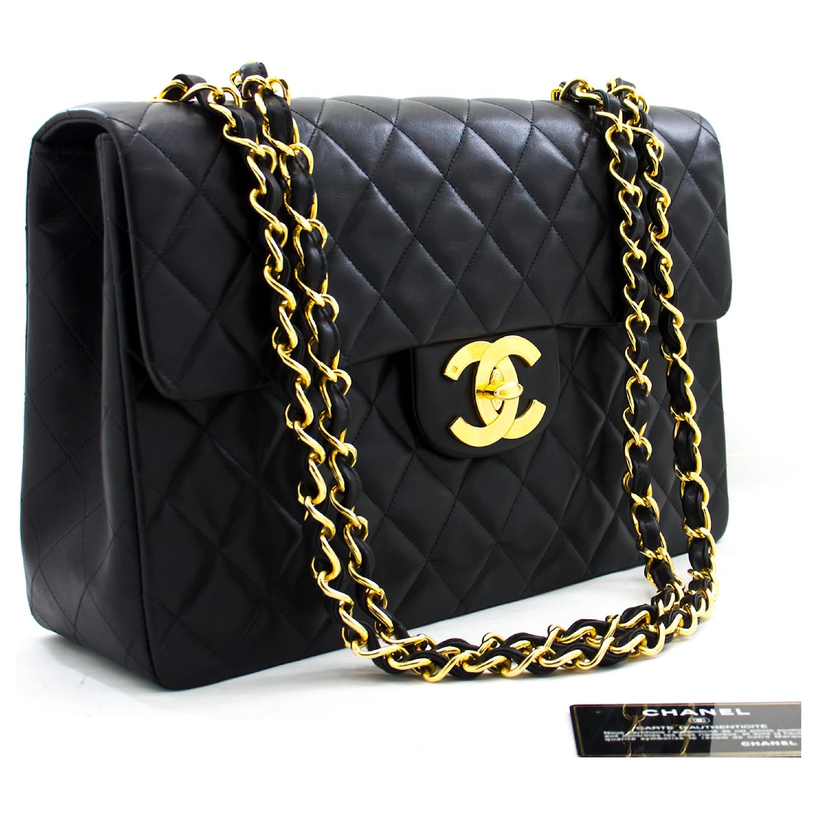 Chanel Classic Maxi 13 Flap Chain Shoulder Bag Black Lambskin