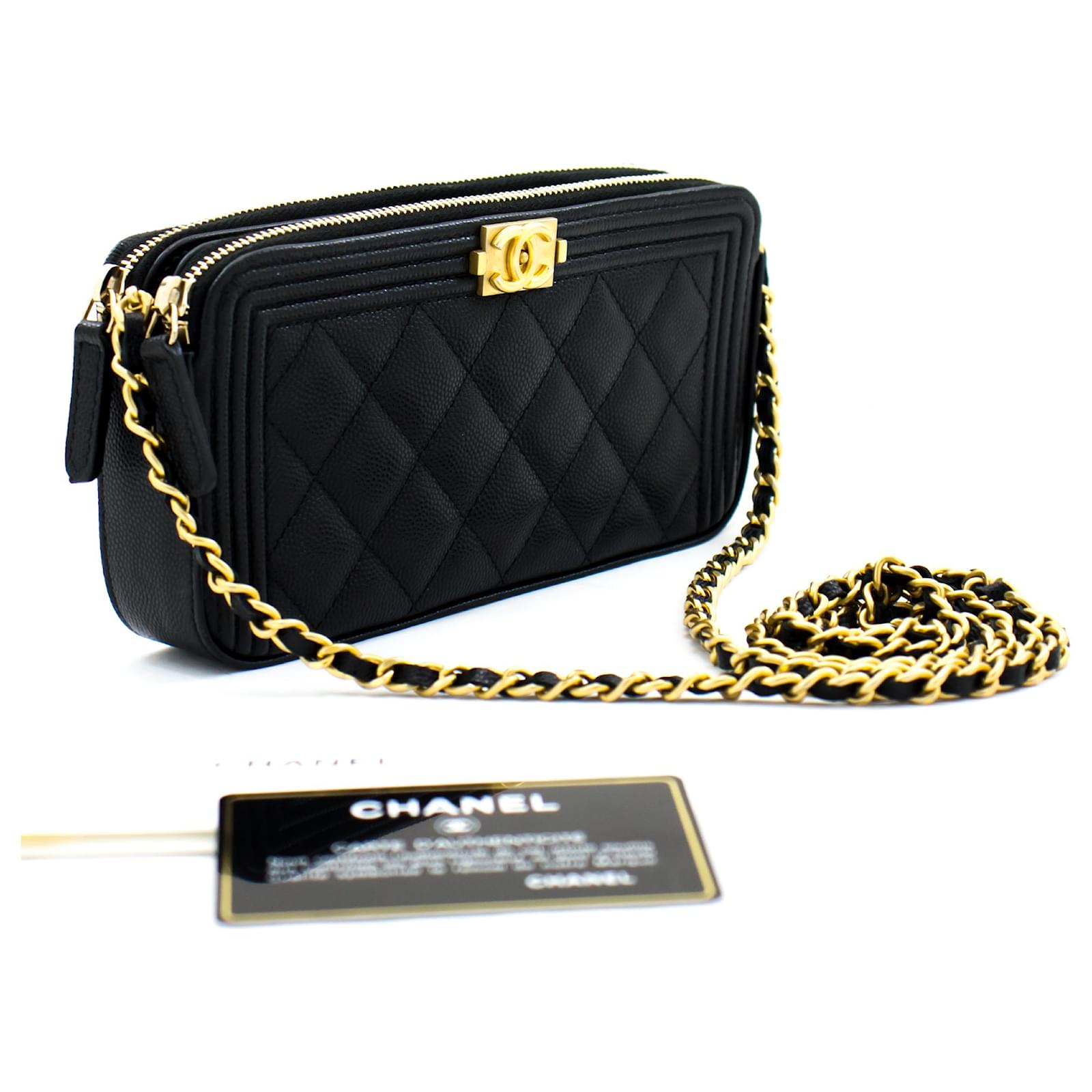 CHANEL Boy Black Caviar Wallet On Chain WOC Zipper Shoulder Bag