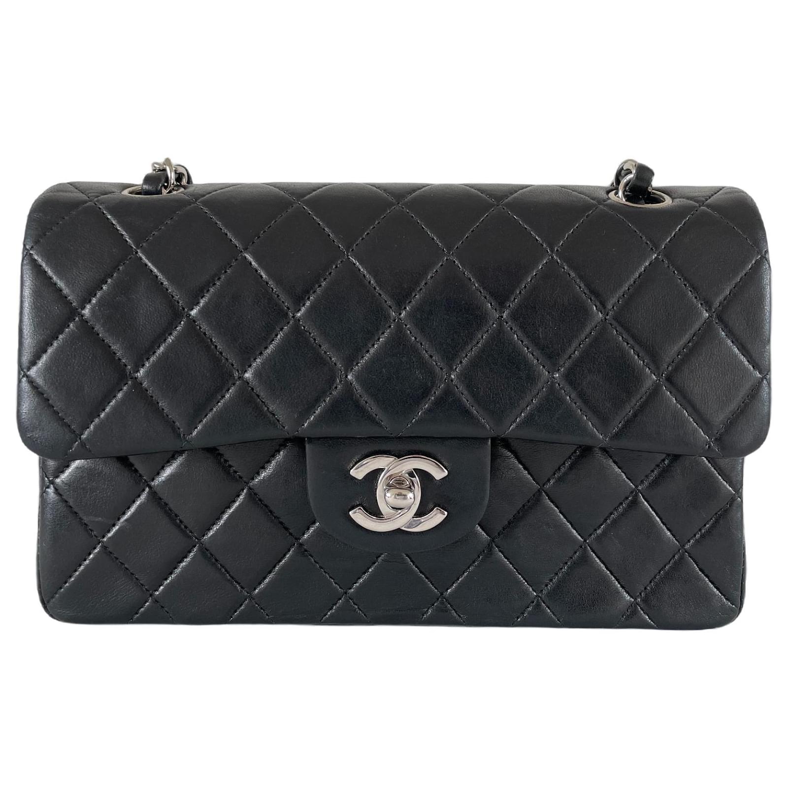 Chanel classic lined flap small silver hardware vintage black lambskin  timeless