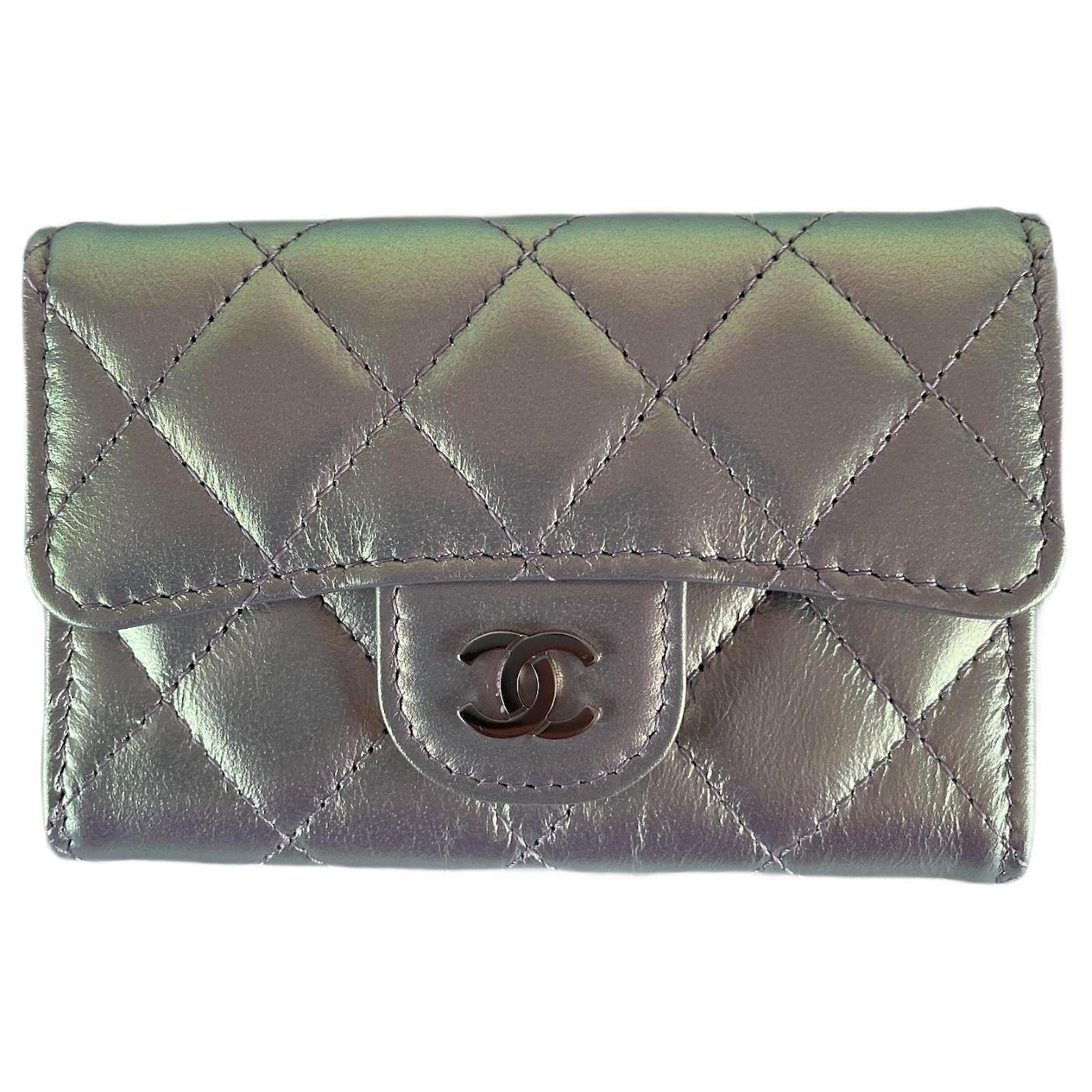 Chanel classic cardholder wallet single flap metallic iridescent  portefeuille Leather ref.630650 - Joli Closet