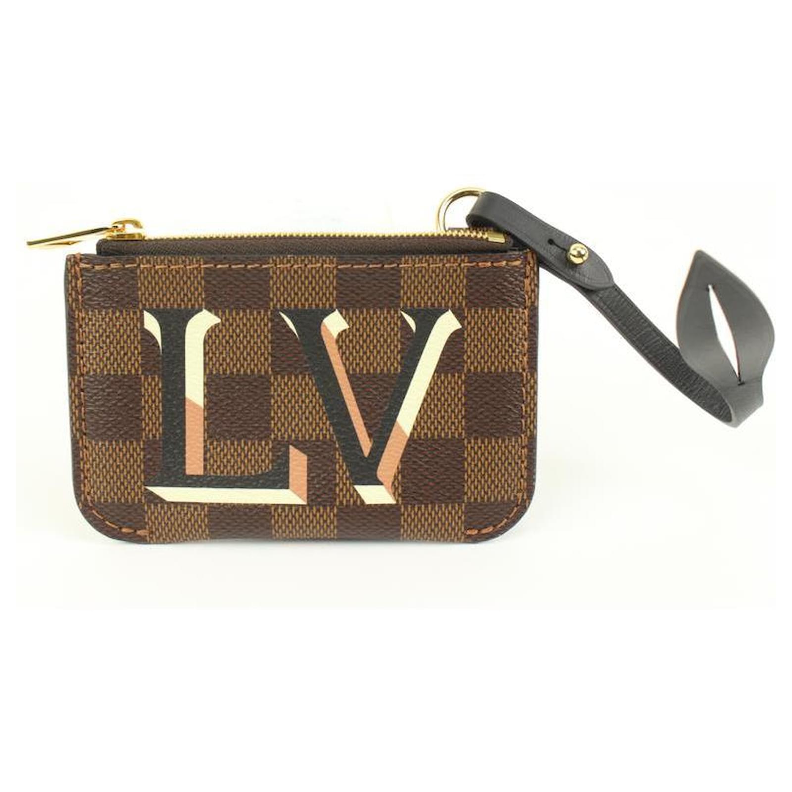 Louis Vuitton Brown x Pink Damier Ebene LV Logo Pochette Leather