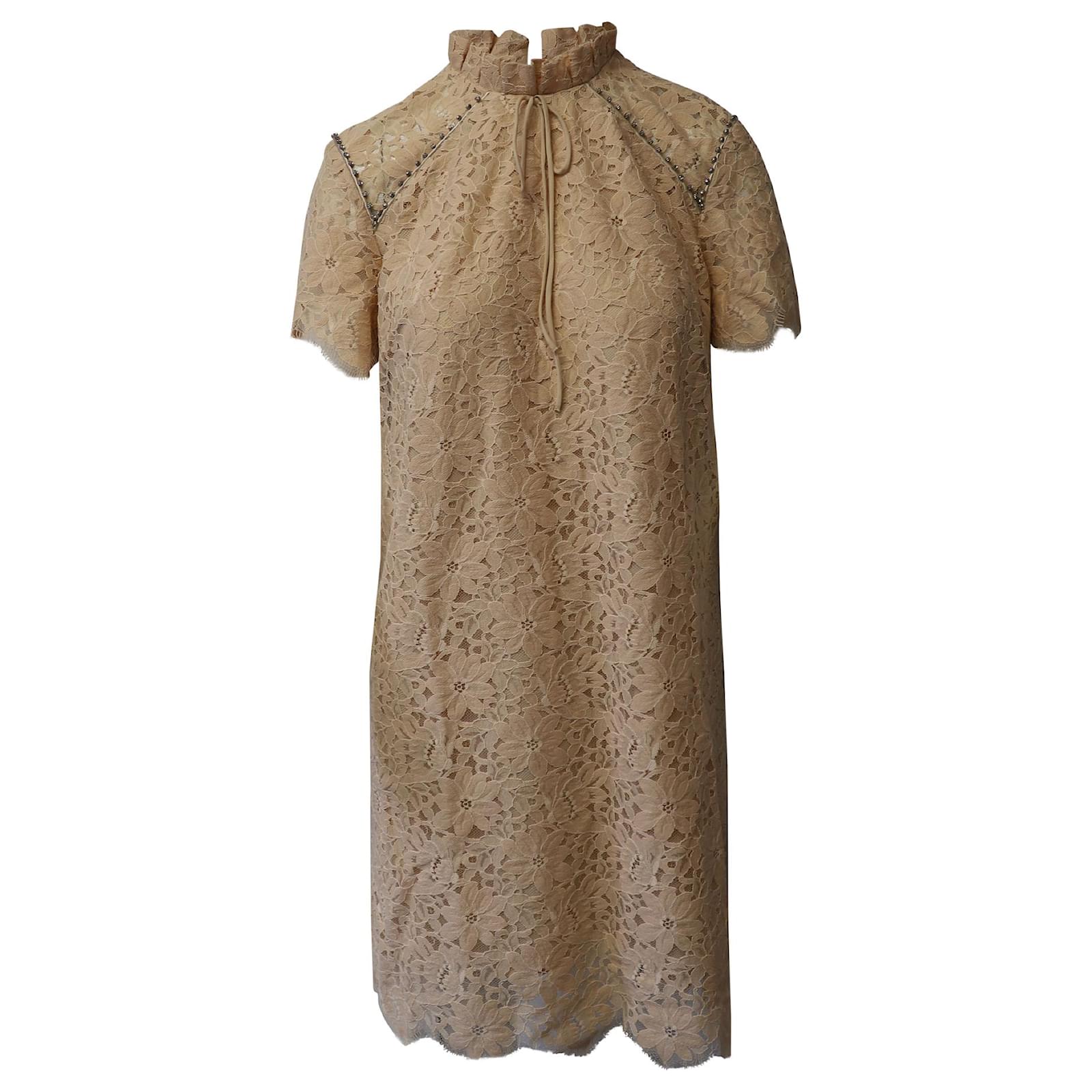 Sandro Antilope Lace Dress in Peach Polyamide Nylon ref.631029 - Joli Closet