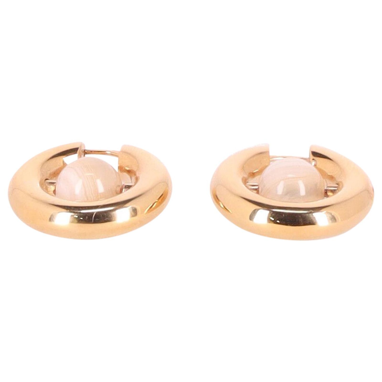 Boucles D'oreilles Pendantes En Nacre Beige Et Métal Doré - Forme Tonneau à 7 Faces