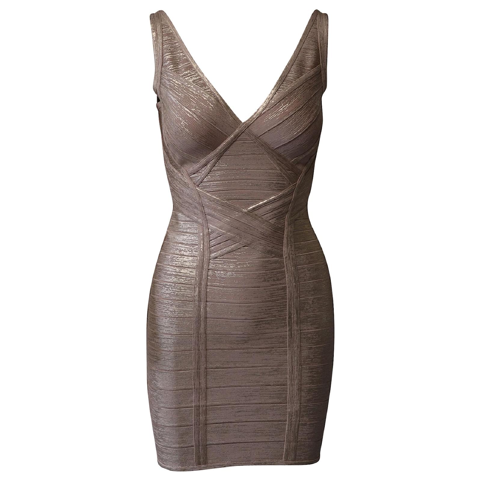 Herve Leger Bandage Dress in Rose Gold Polyester Pink ref.631158