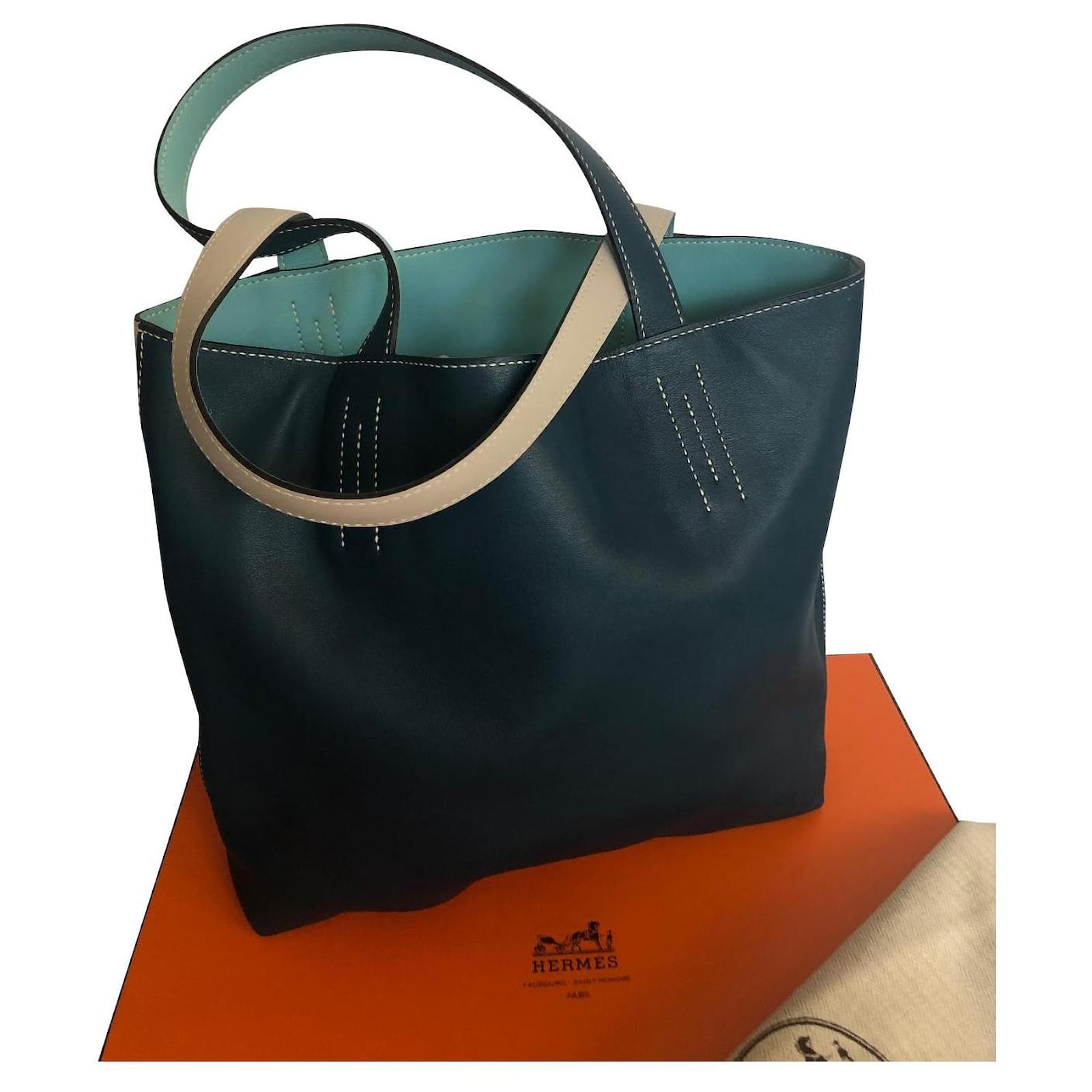 Double sens Hermès lined meaning Light blue Leather ref.631892