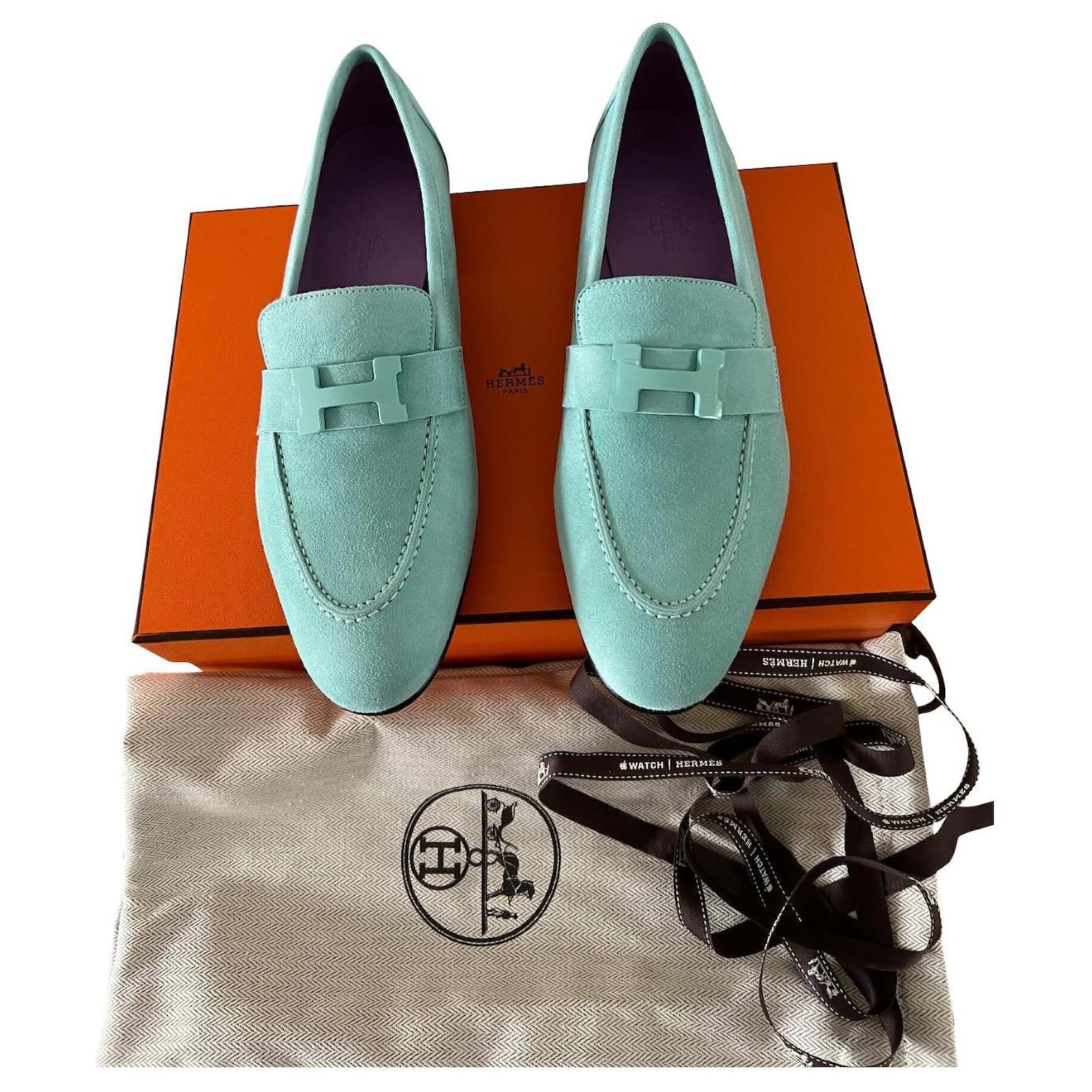 Mocassins espadrilles cuir bleu clair