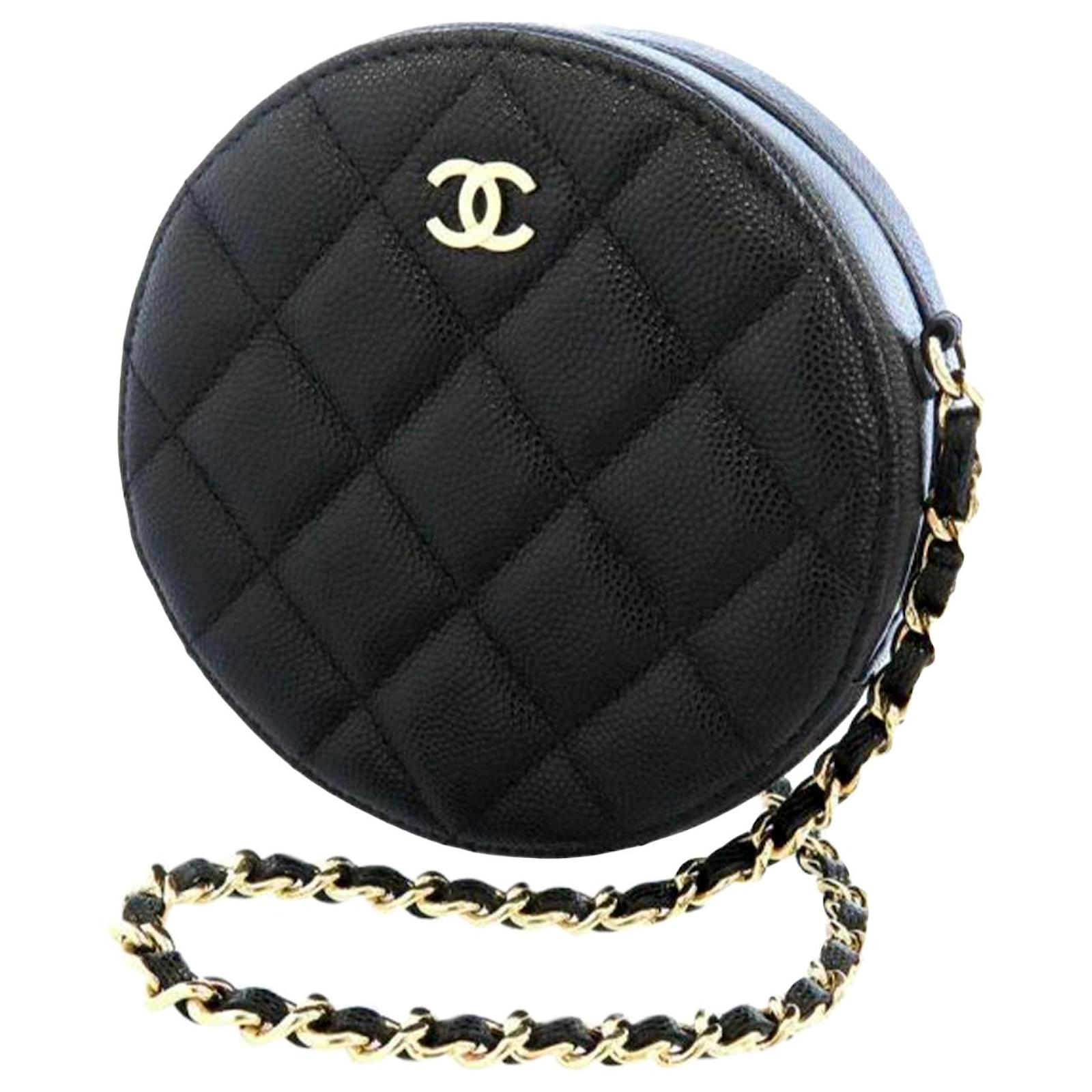 Chanel Black CC Caviar Round Chain Crossbody Bag Leather ref.632395