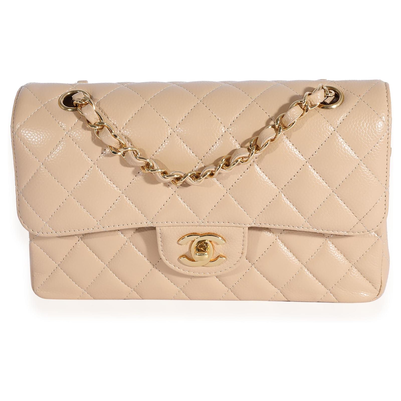 Chanel Beige Quilted Caviar Small Classic lined Flap Flesh Leather