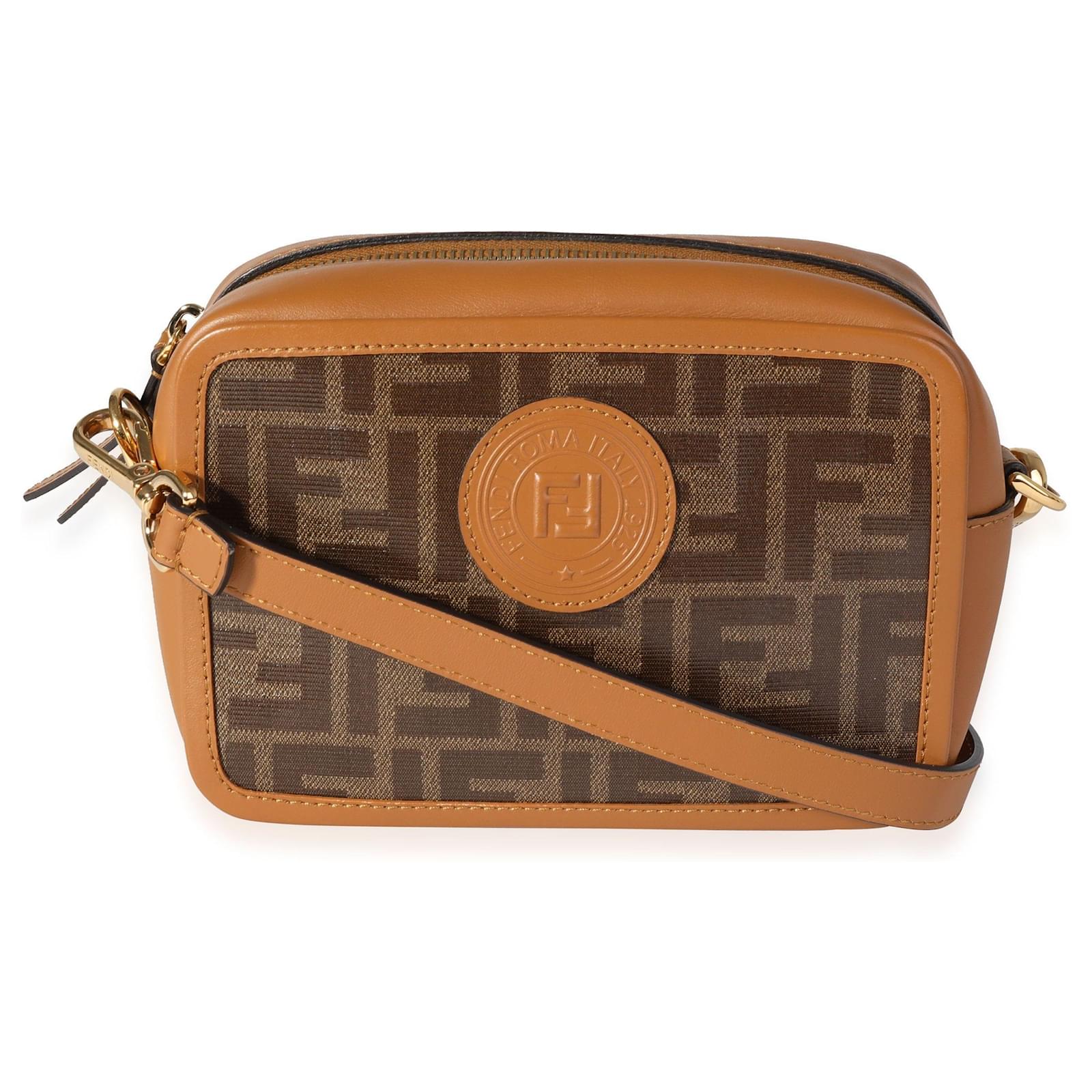 Fendi Brown Glazed Fabric Calfskin Ff 1974 Mini Camera Bag Leather ref ...