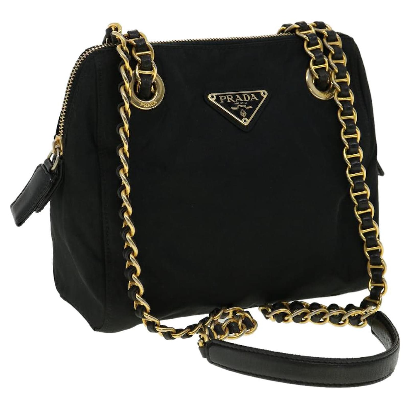 PRADA Chain Shoulder Bag Nylon Black Auth ar7284 ref.632874 Joli Closet