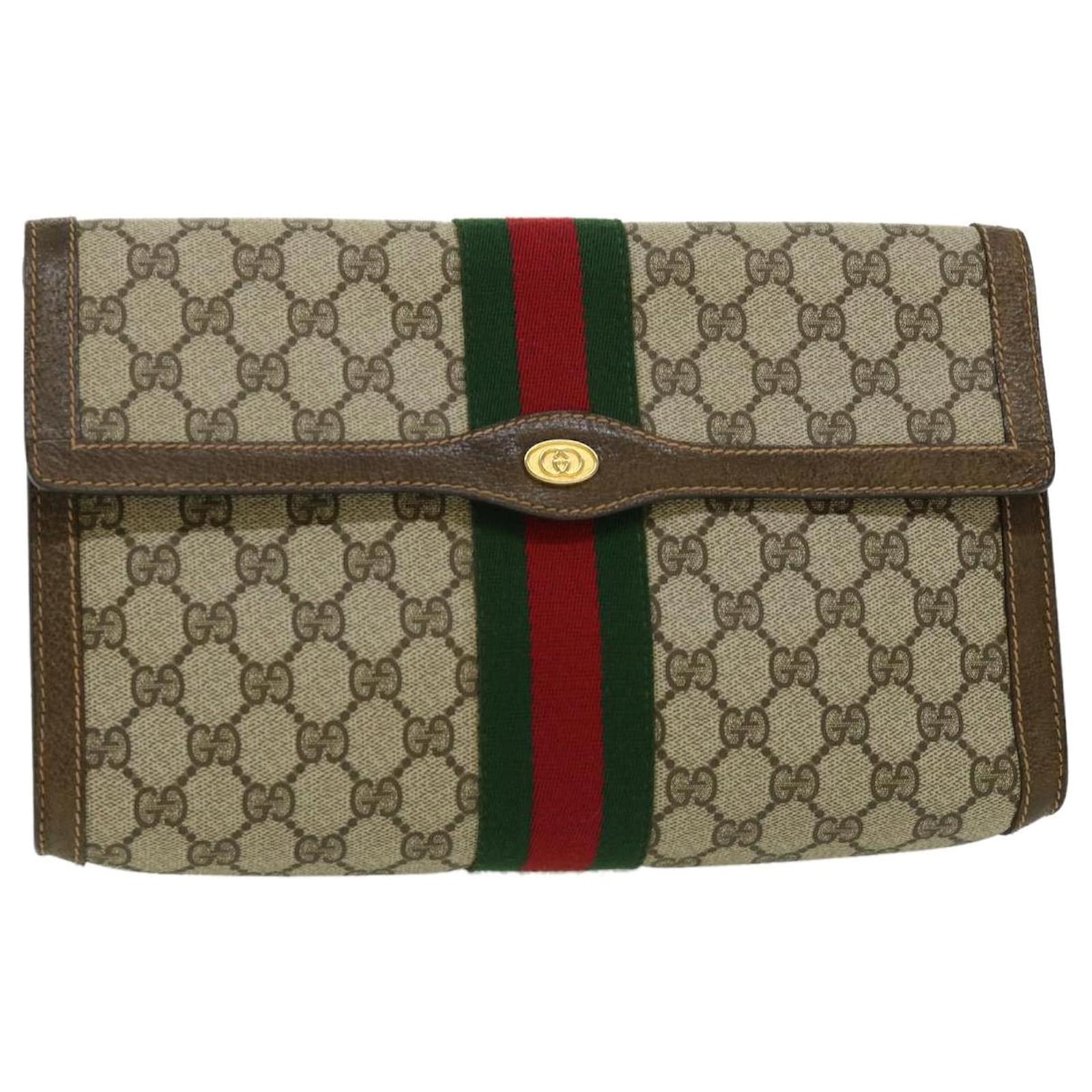 GUCCI GG Canvas Web Sherry Line Clutch Bag Beige Red Green Auth yk4872 ...