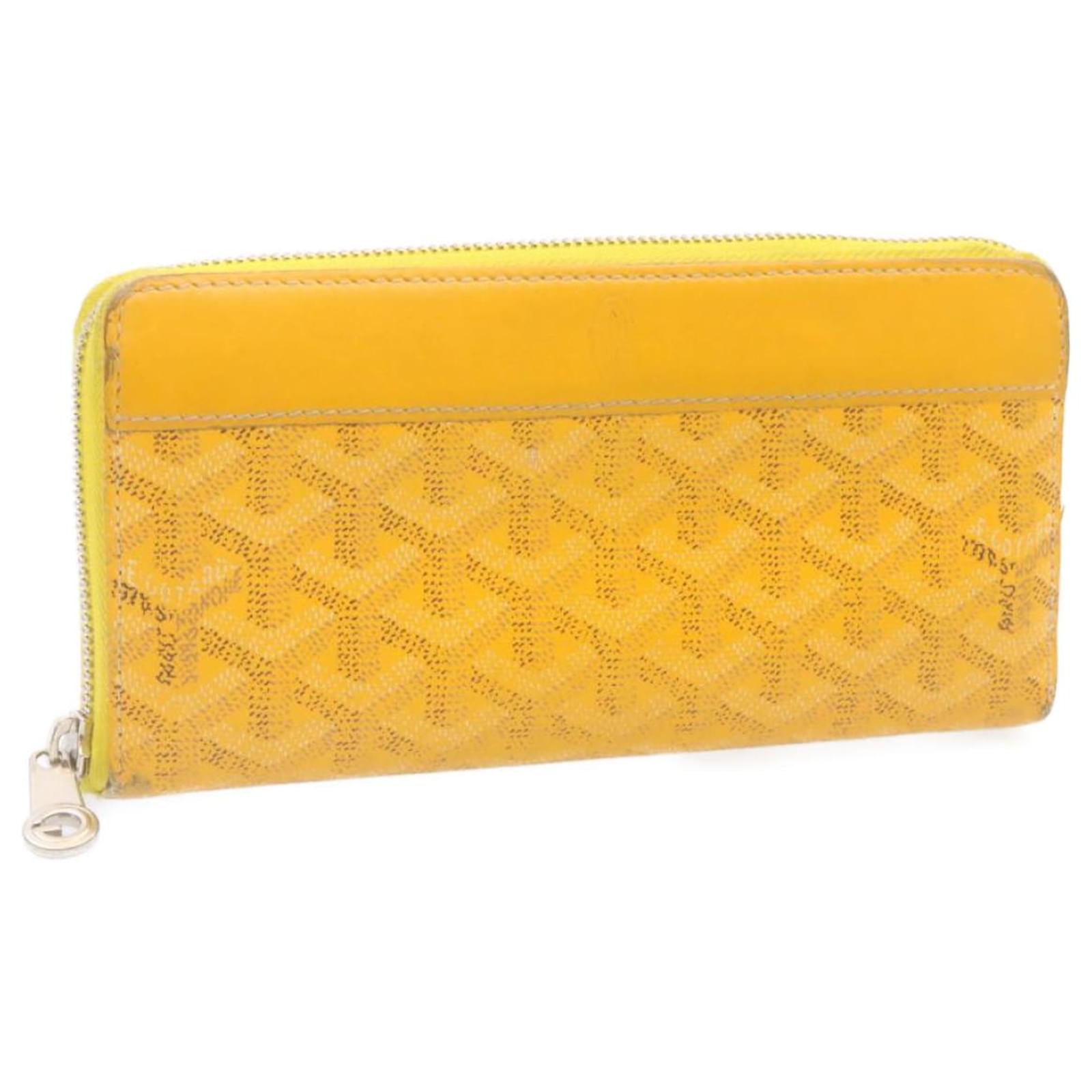 GOYARD Matignon Zip GM Long Wallet PVC Leather Yellow Auth am1279g