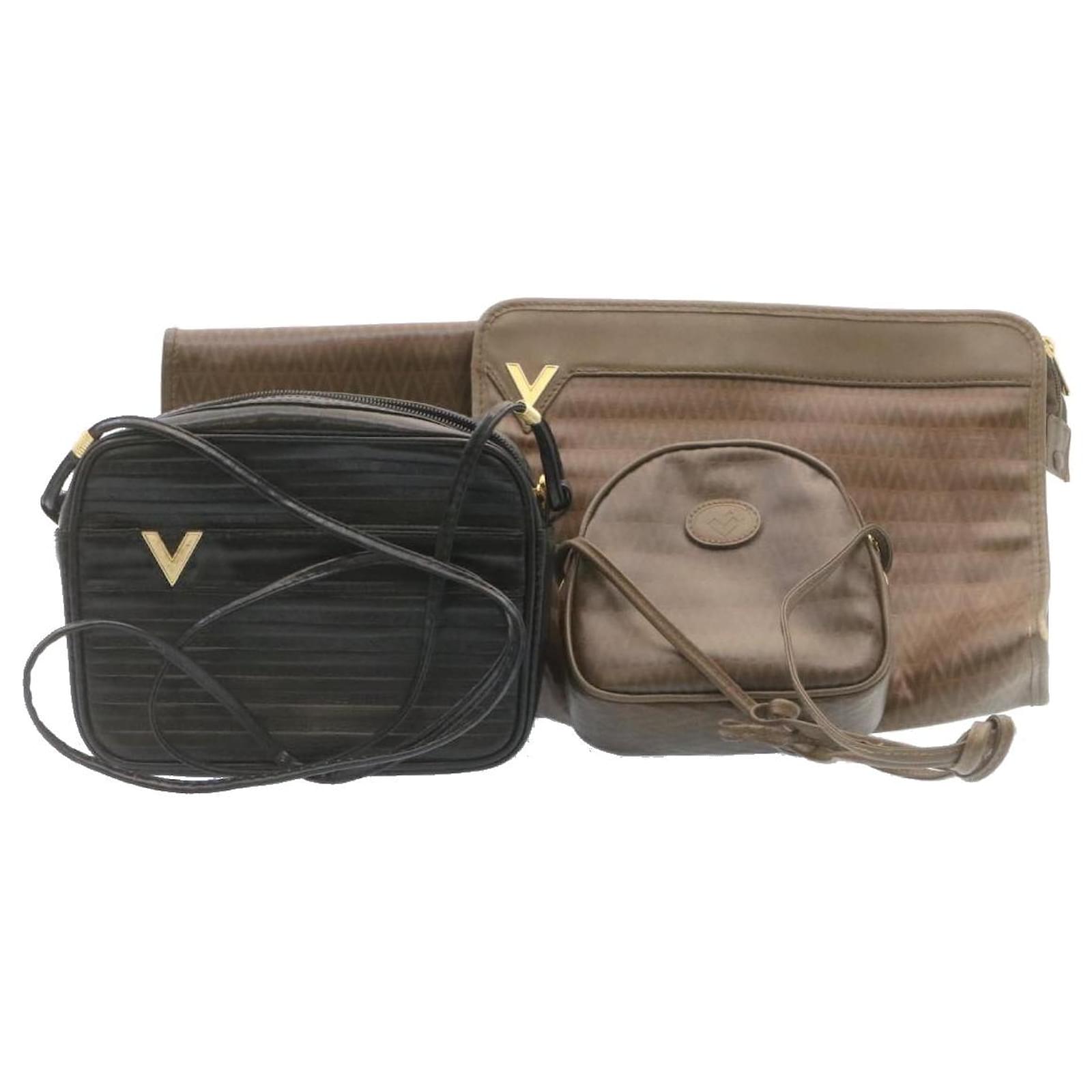 VALENTINO Clutch Shoulder Bag Leather Coated Canvas 4Set Brown Black  am1935g Cloth ref.633774 - Joli Closet