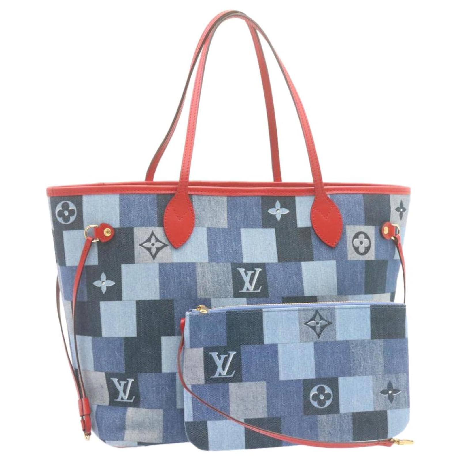Totes Louis Vuitton Louis Vuitton Monogram Denim Neverfull mm Tote Bag Blue N41605 LV Auth 22325a