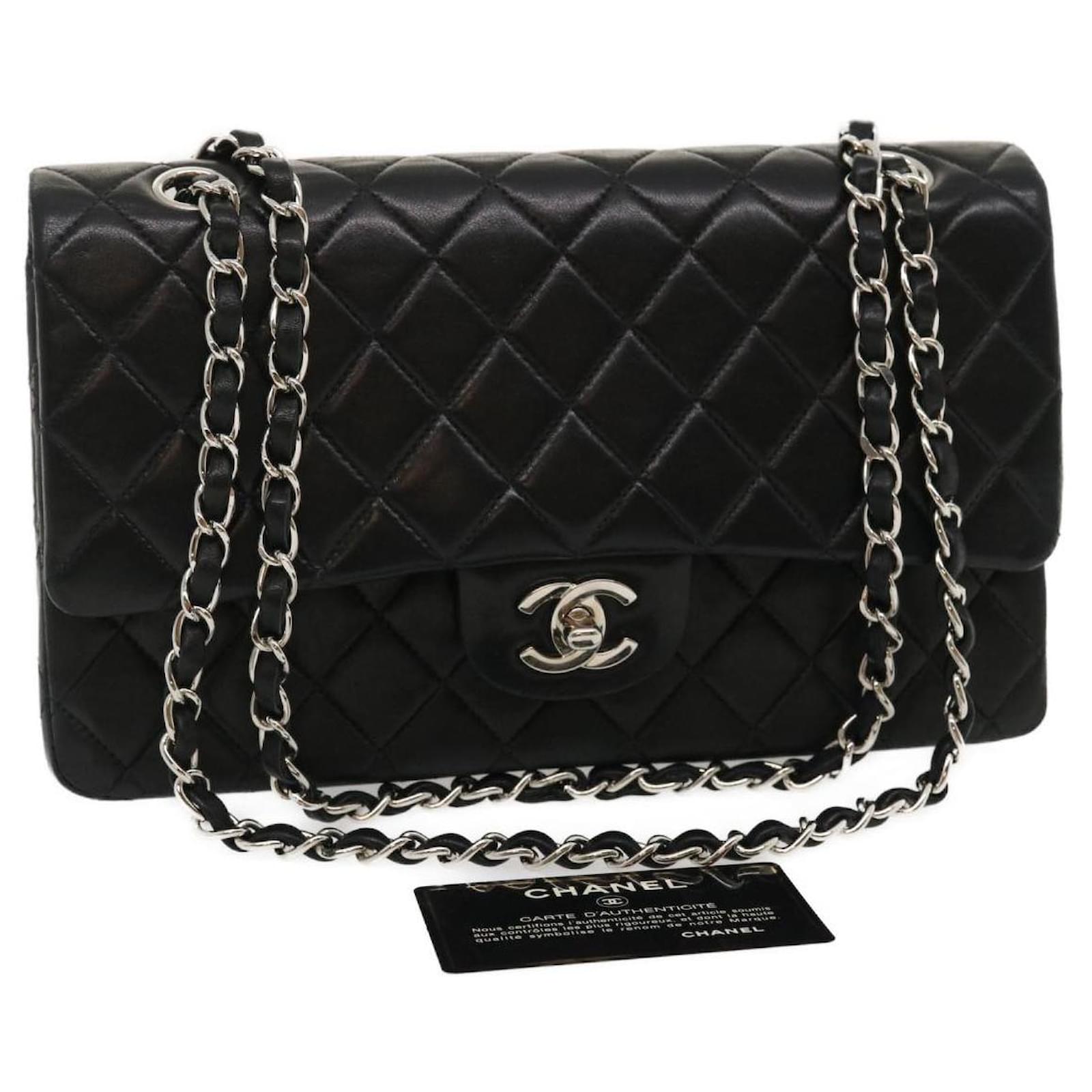 Chanel Matelasse W Flap ChainShoulder Bag Size 25 Black A01112 Caviar Leather