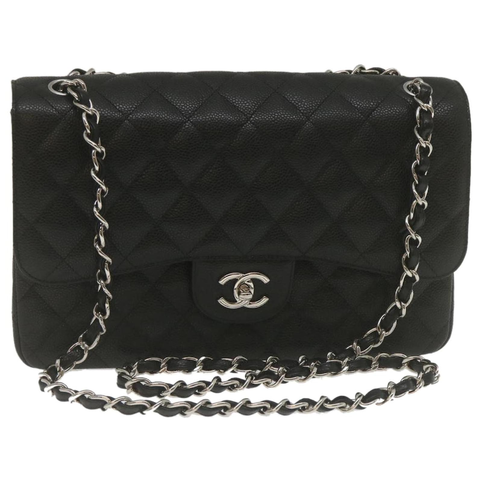 Handbags Chanel Chanel Caviar Skin Chain Double Flap Big Matelasse Shoulderbag Black Auth 29507A