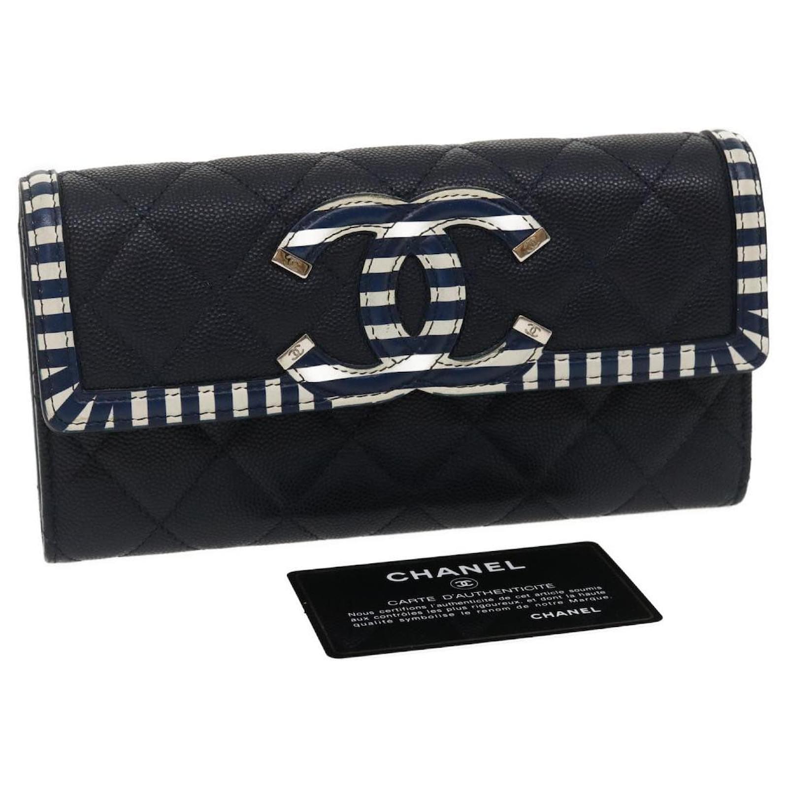 Purses, Wallets, Cases Chanel Chanel Matelasse Cruise Line Long Wallet Caviar Skin Navy CC Auth 29542a