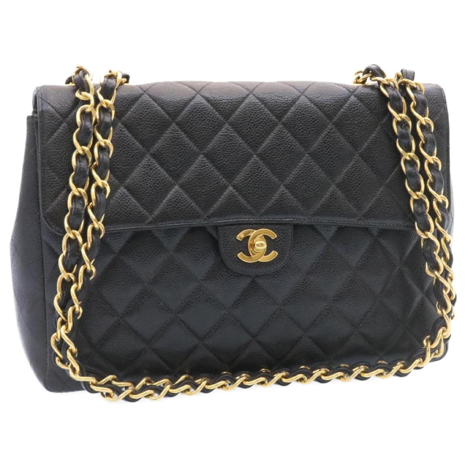 CHANEL Big Matelasse Flap Chain Shoulder Bag Caviar Skin Black Gold Auth  25984a Golden Leather  - Joli Closet
