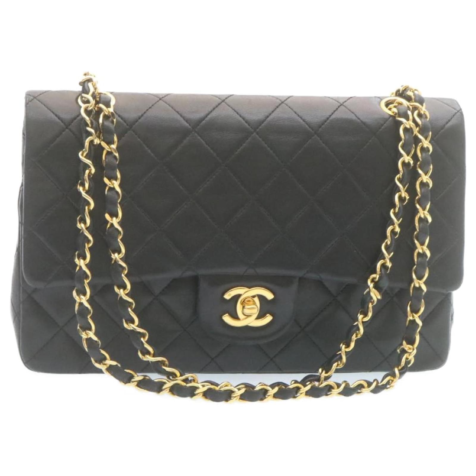 Handbags Chanel Chanel Classic Matelasse 25 Chain Flap Shoulder Bag Lamb Skin Black Auth 27848a