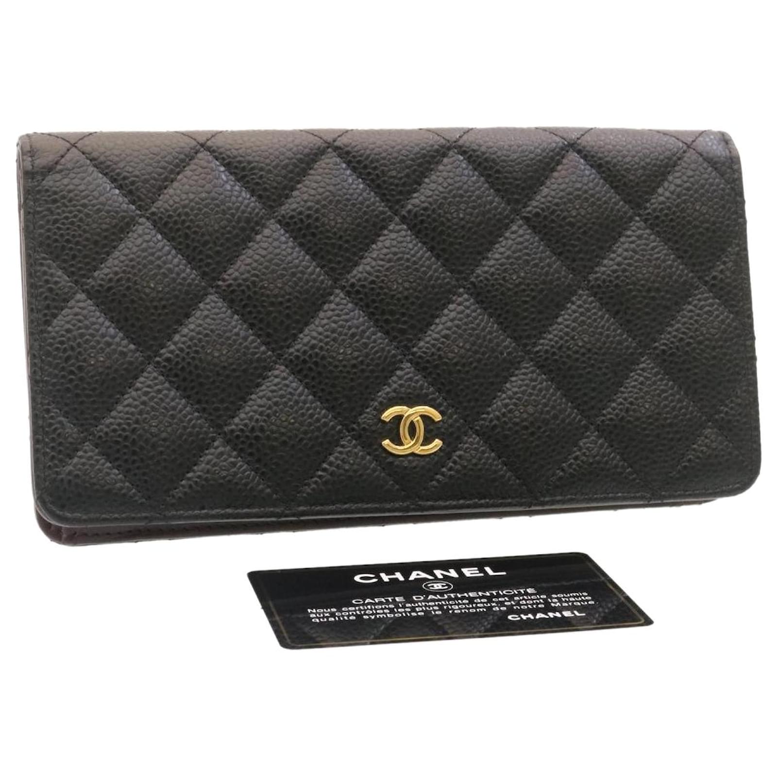 CHANEL Matelasse Caviar Skin Long Wallet Leather Black CC Auth 28670a  ref.636504 - Joli Closet