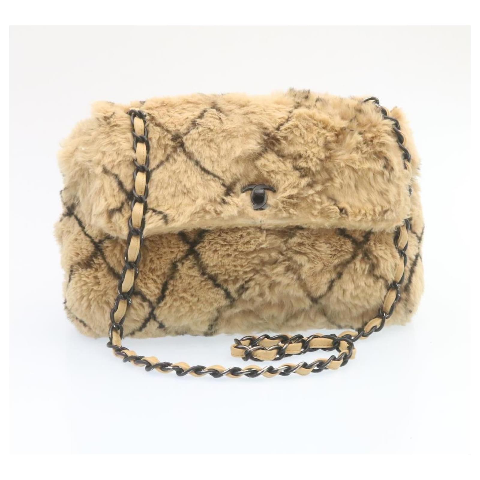 CHANEL Chain Turn Lock Matelasse Shoulder Bag fur Brown CC Auth
