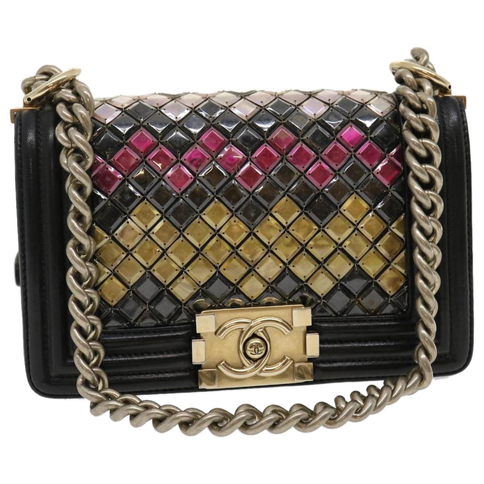 CHANEL Boy Chanel Chain Shoulder Bag Tile Black Multicolor CC Auth