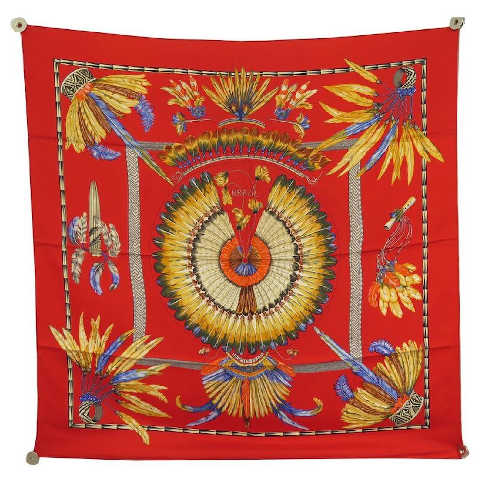 Hermès HERMES BRAZIL LAURENCE BOURTHOUMIEUX CARRE SCARF 90 RED SILK ...