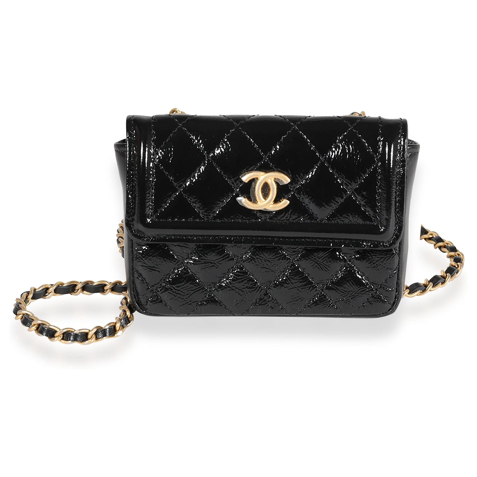 Chanel Black Quilted Patent Leather Mini Belt Bag Pony-style