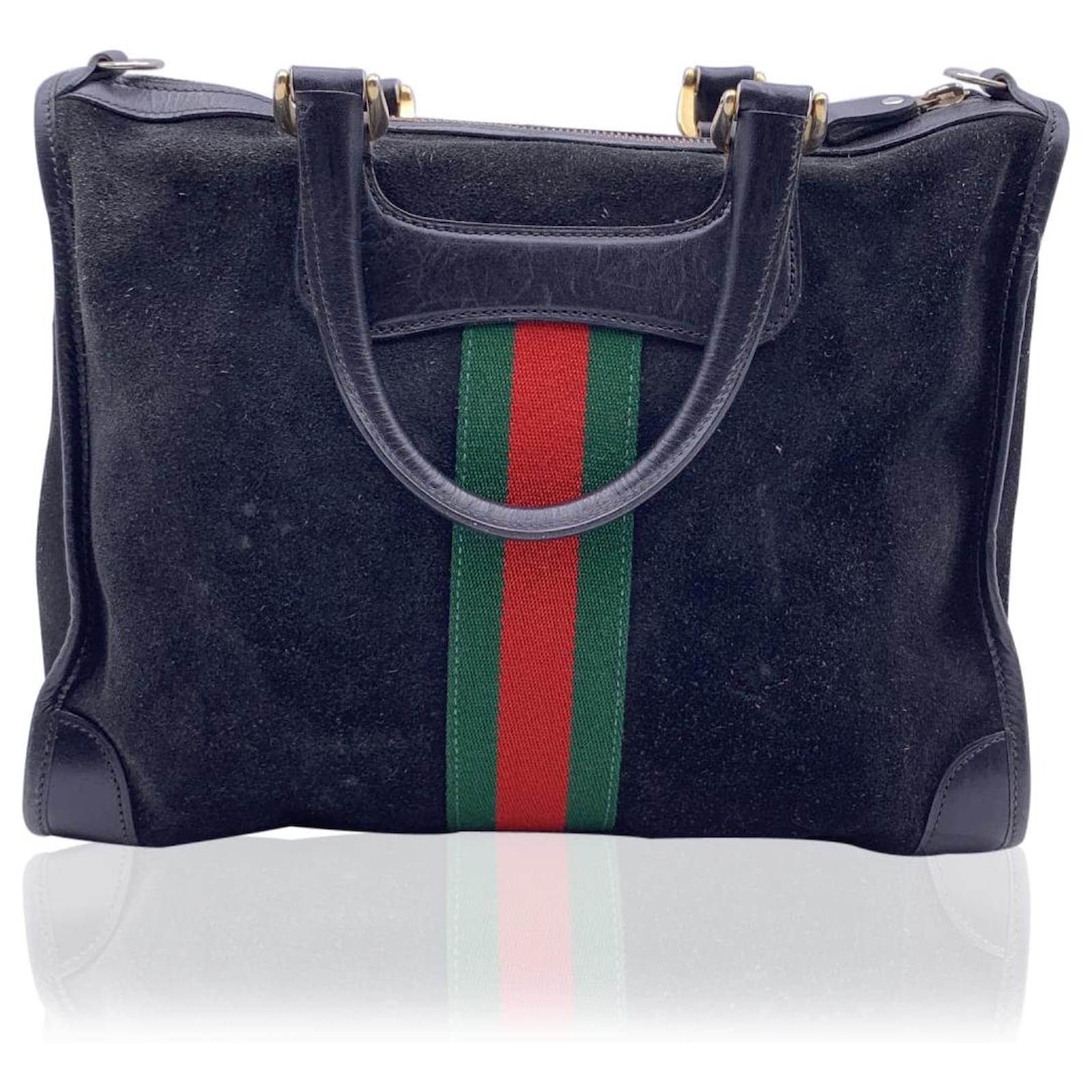 Gucci Black Suede and Leather Shoulder Bag Tote with Stripes ref