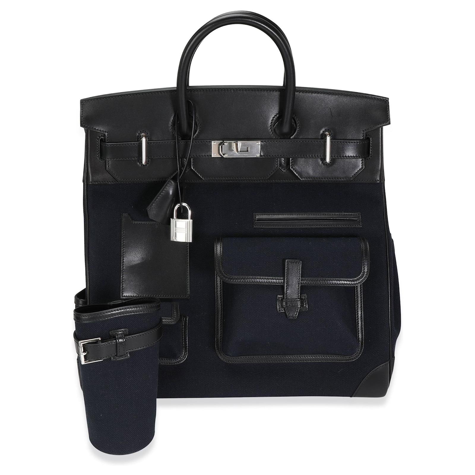 Hermès Hermes Bleu Marine Toile & Black Box Calf Cargo Hac 40 PHW Blue  ref.637034 - Joli Closet