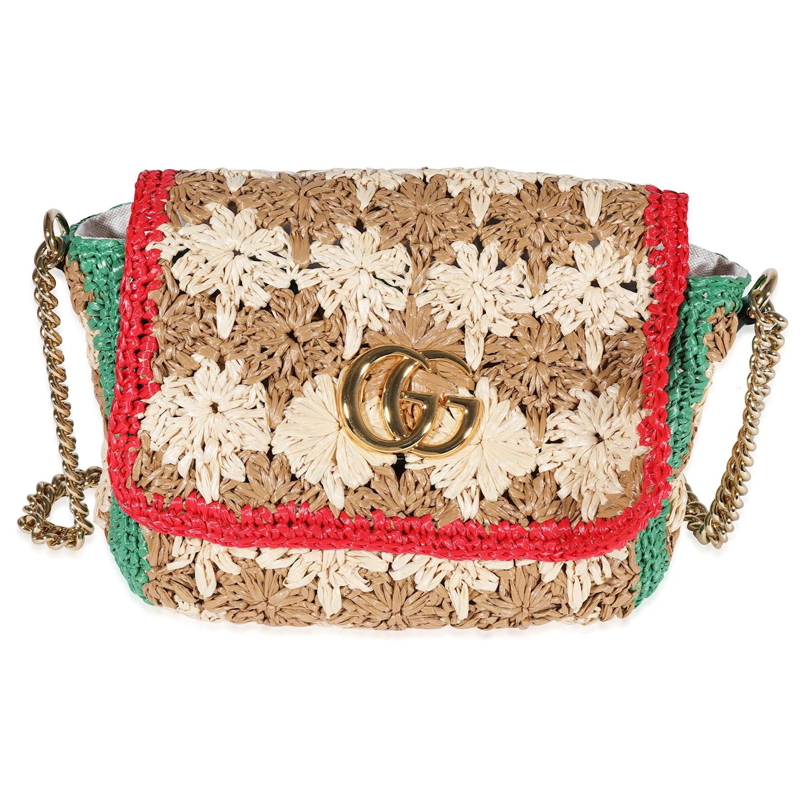 Gucci Bolso De Hombro Gg Marmont De Rafia Beige Carne Cuero ref