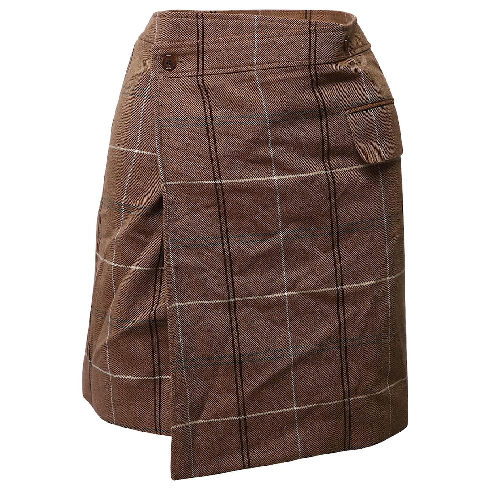 Brown plaid outlet wool skirt