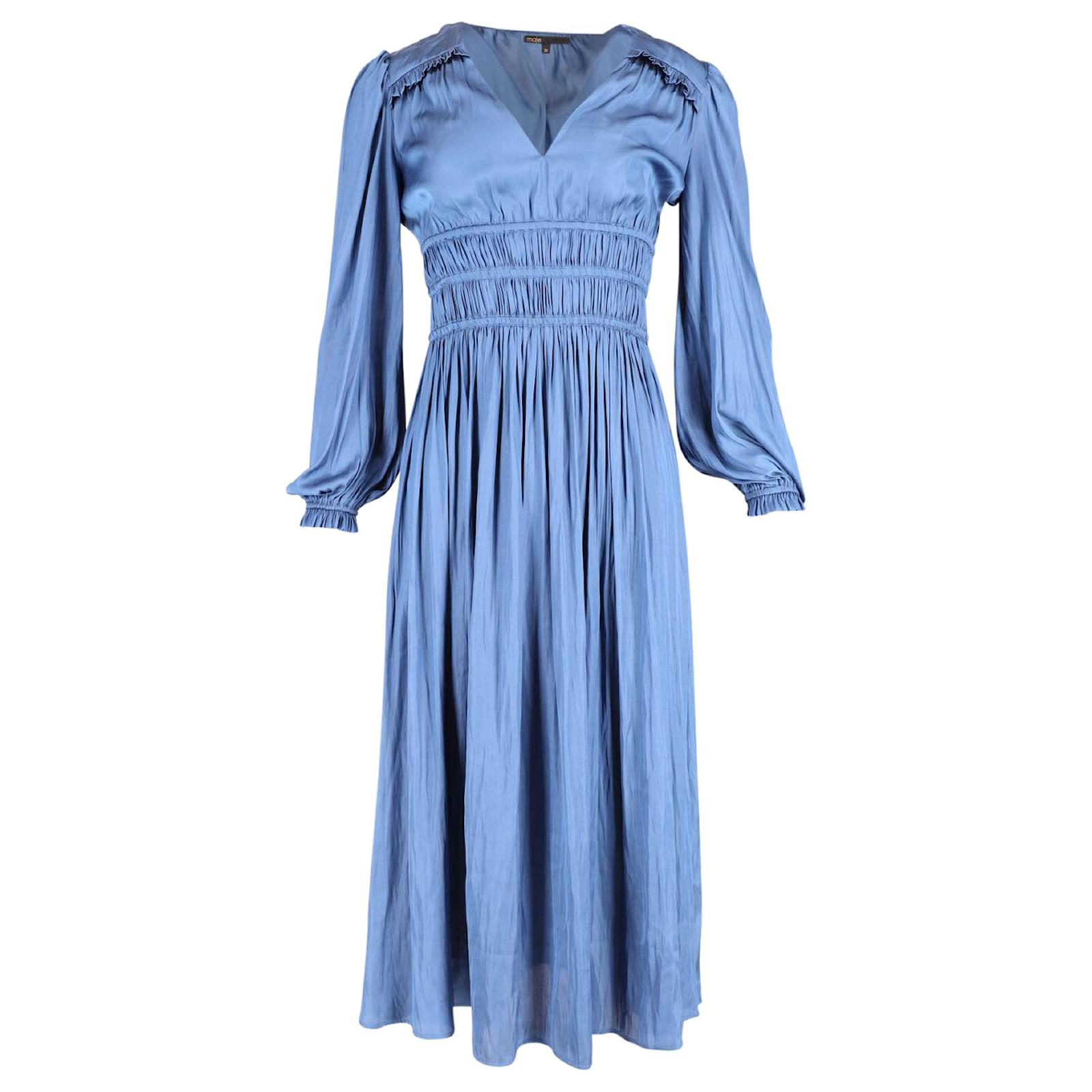 Maje Riannette Flared Midi Dress in Blue Polyester ref.637557 - Joli Closet