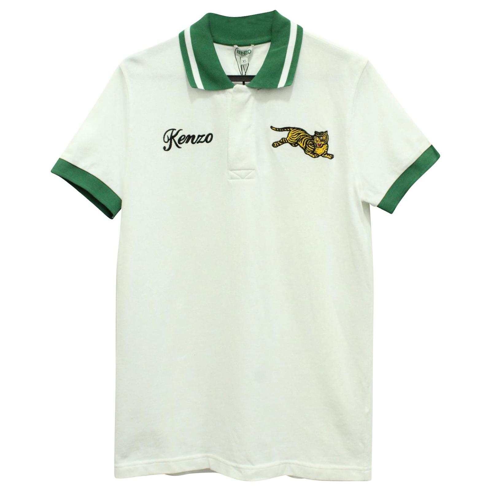 perspectief Lift Boom Kenzo Jumping Tiger Polo Shirt in White Cotton ref.637623 - Joli Closet