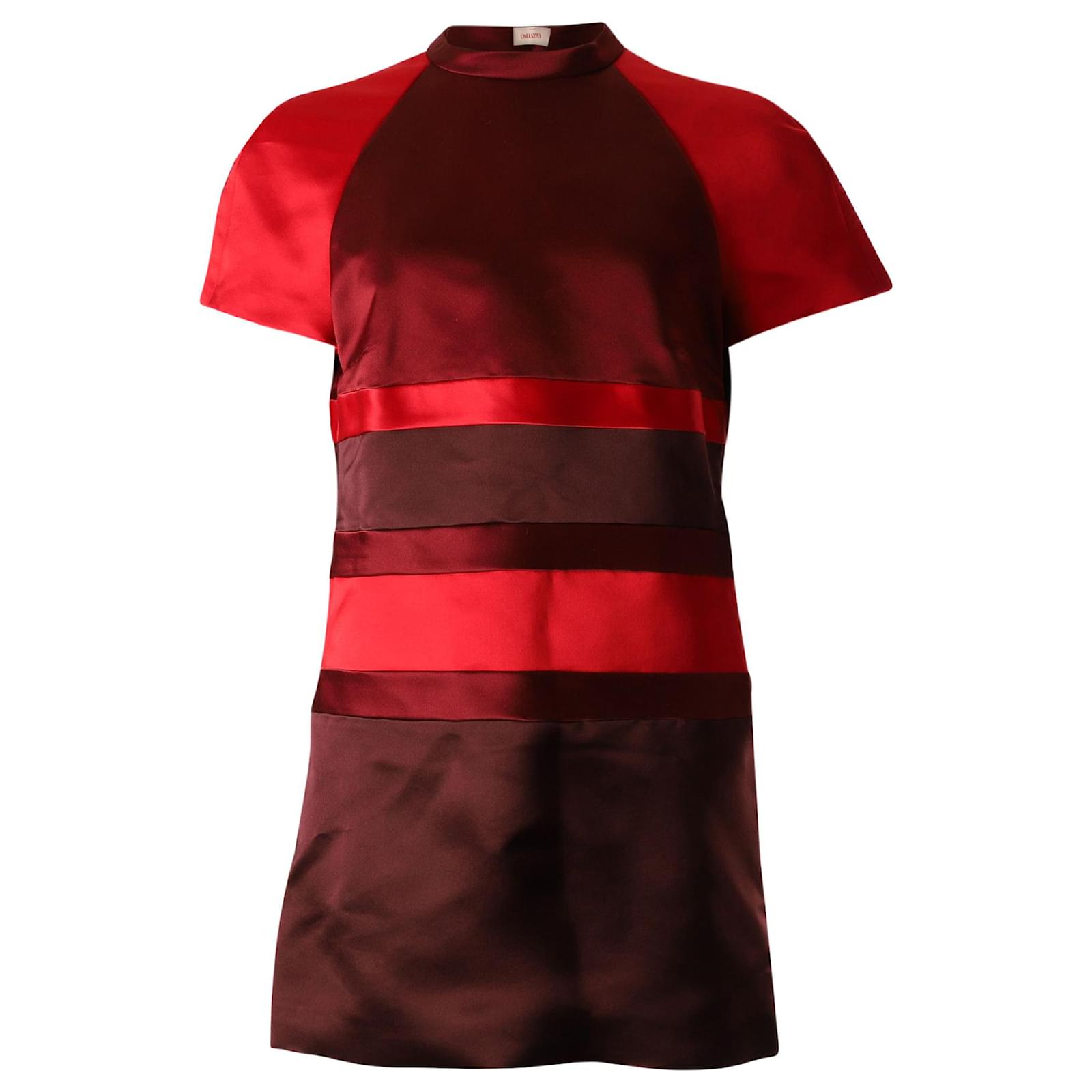 Valentino Tonal Stripe Dress Red Silk ref.637627 - Joli Closet