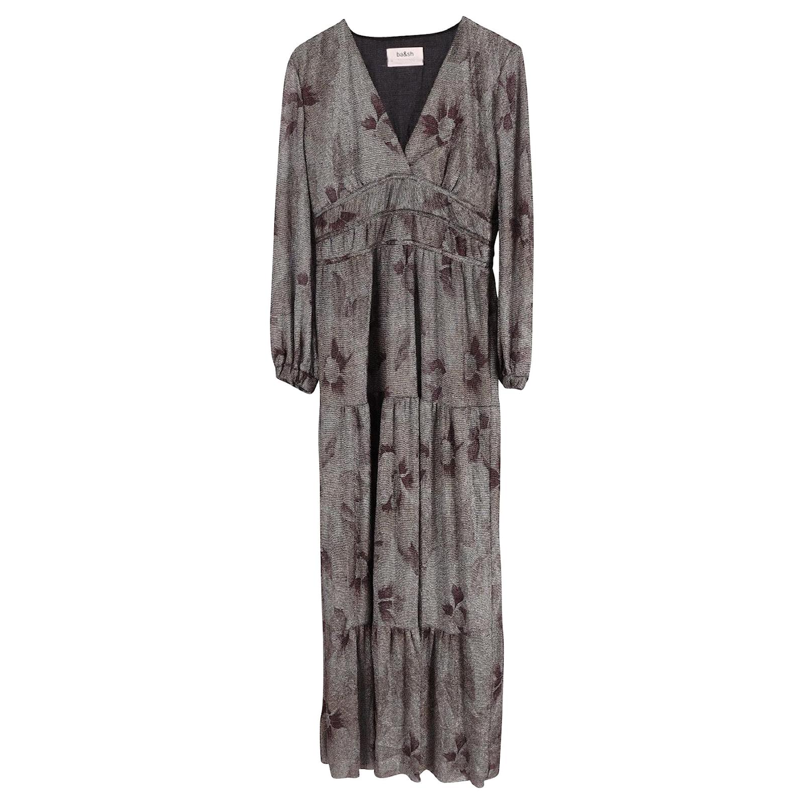 Ba&sh Metallic Floral Print Maxi Dress in Silver Polyester Silvery  ref.JC637657 (Sold) - Joli Closet