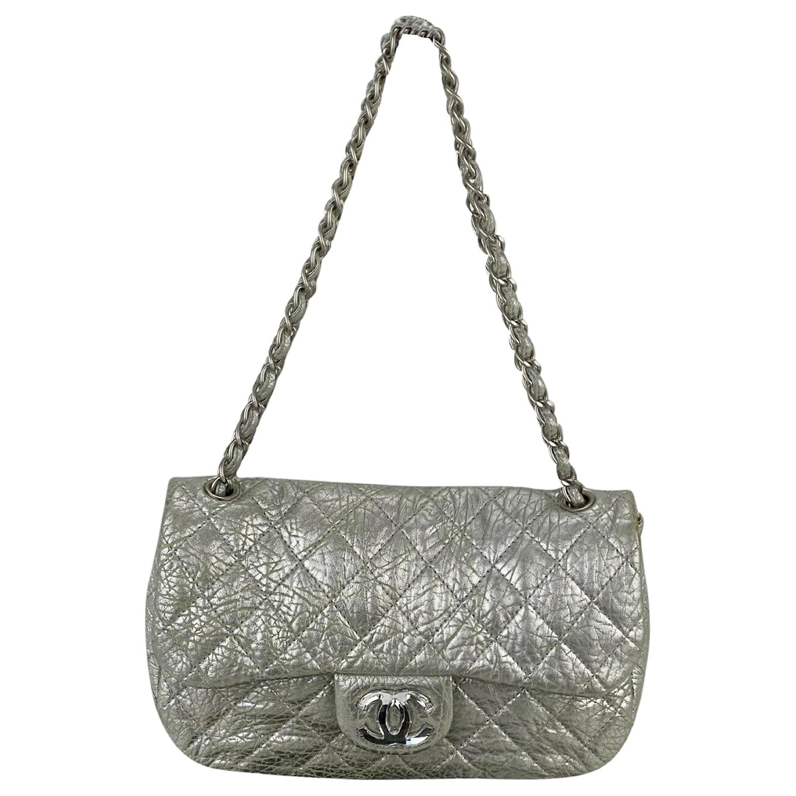 Chanel Chanel Bag Quilted Metallic Silver Jumbo Single Flap Large
