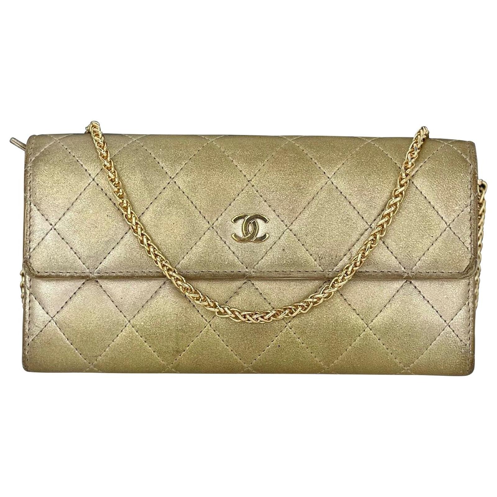 Chanel Wallet Large Gusset Flap Metallic Gold Quilted Lambskin
