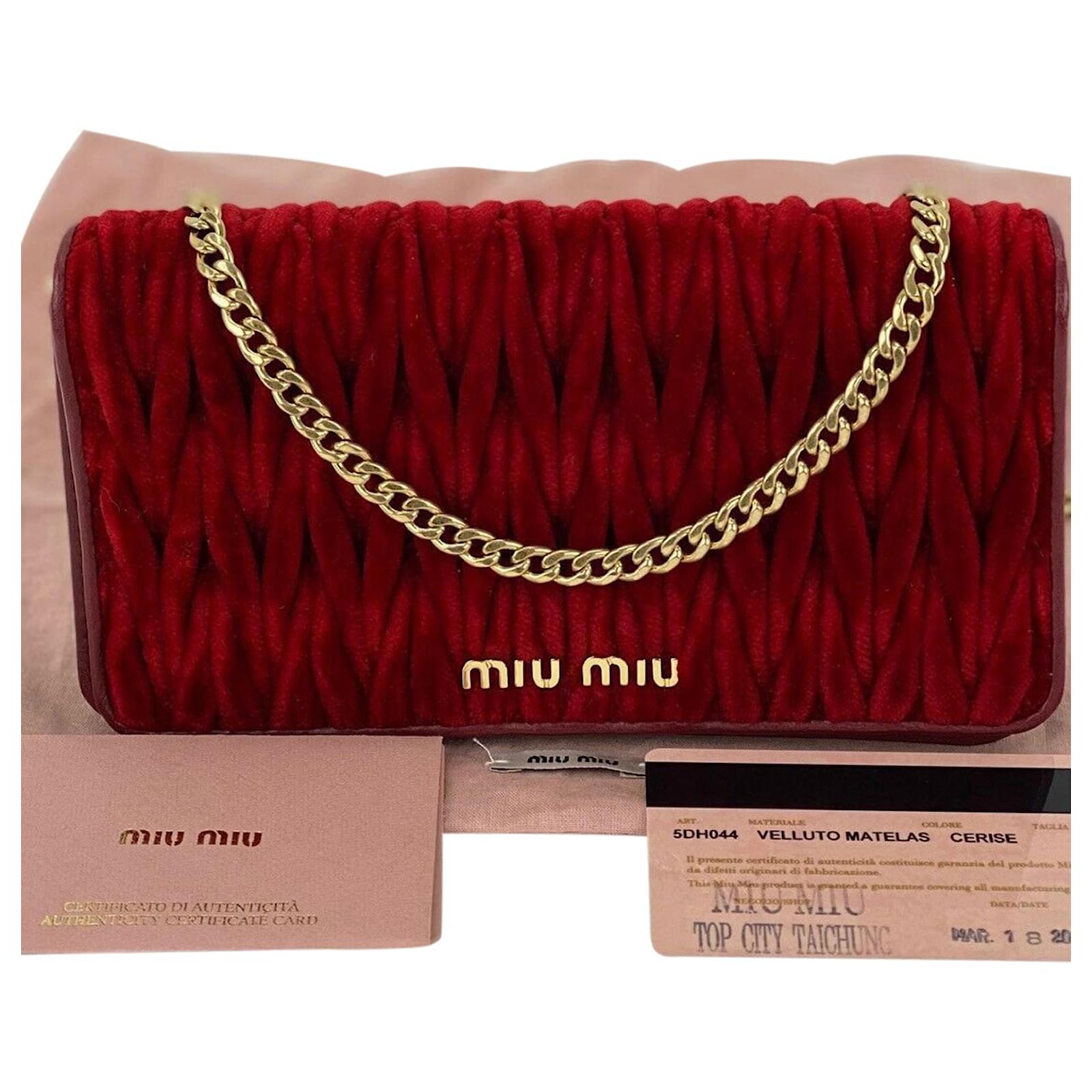 Miu Miu Bag Cerise Red Leather Velvet Wallet On A Chain Woc Clutch