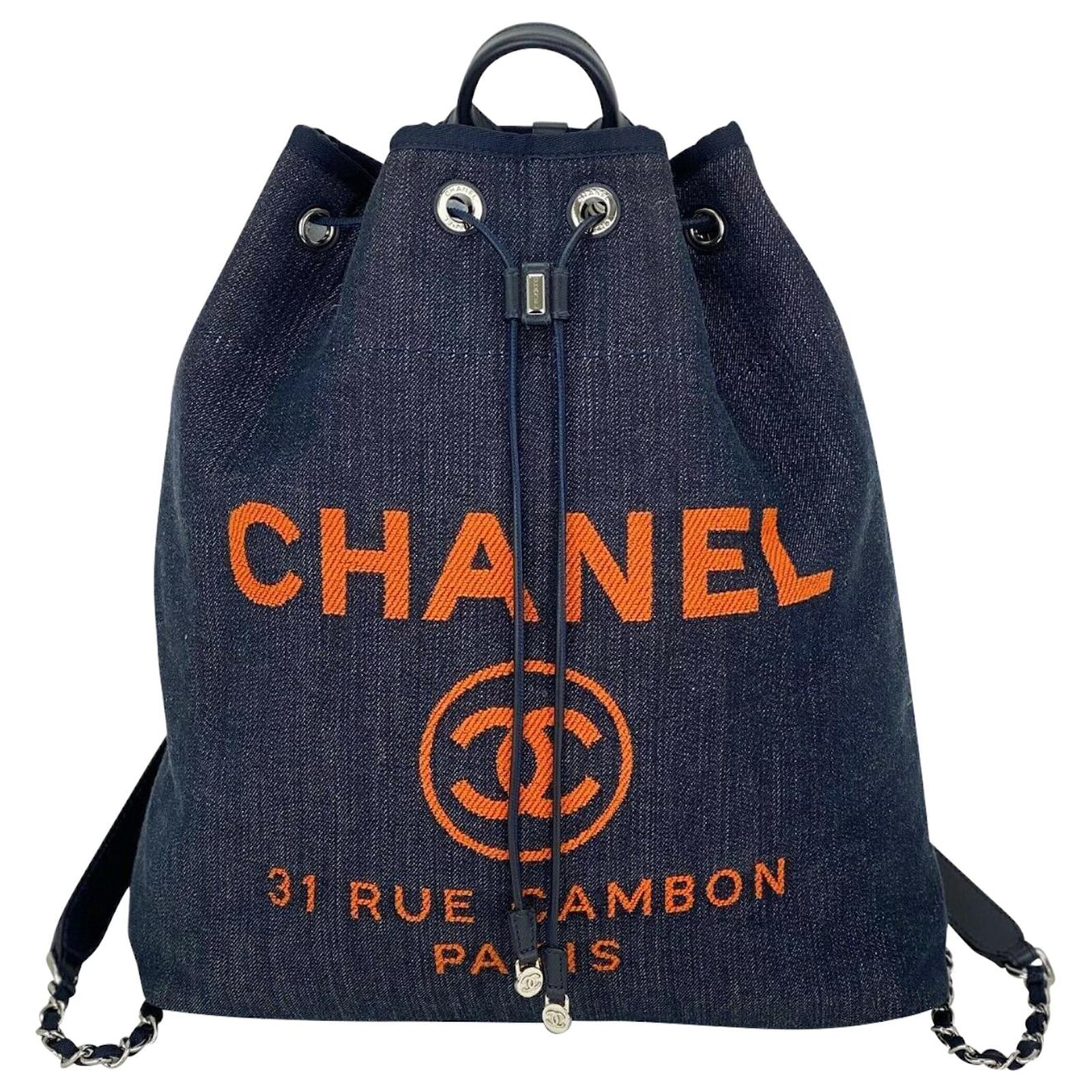 Chanel Bag Deauville Soft Backpack Travel Bag Blue Denim Canvas Leather  Dc18 ref.639209 - Joli Closet
