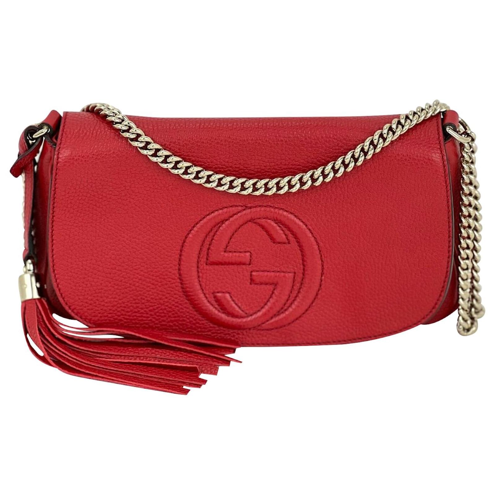 Gucci Shoulder Bag Soho Pebbled Calfskin Medium Flap Crossbody Red ...