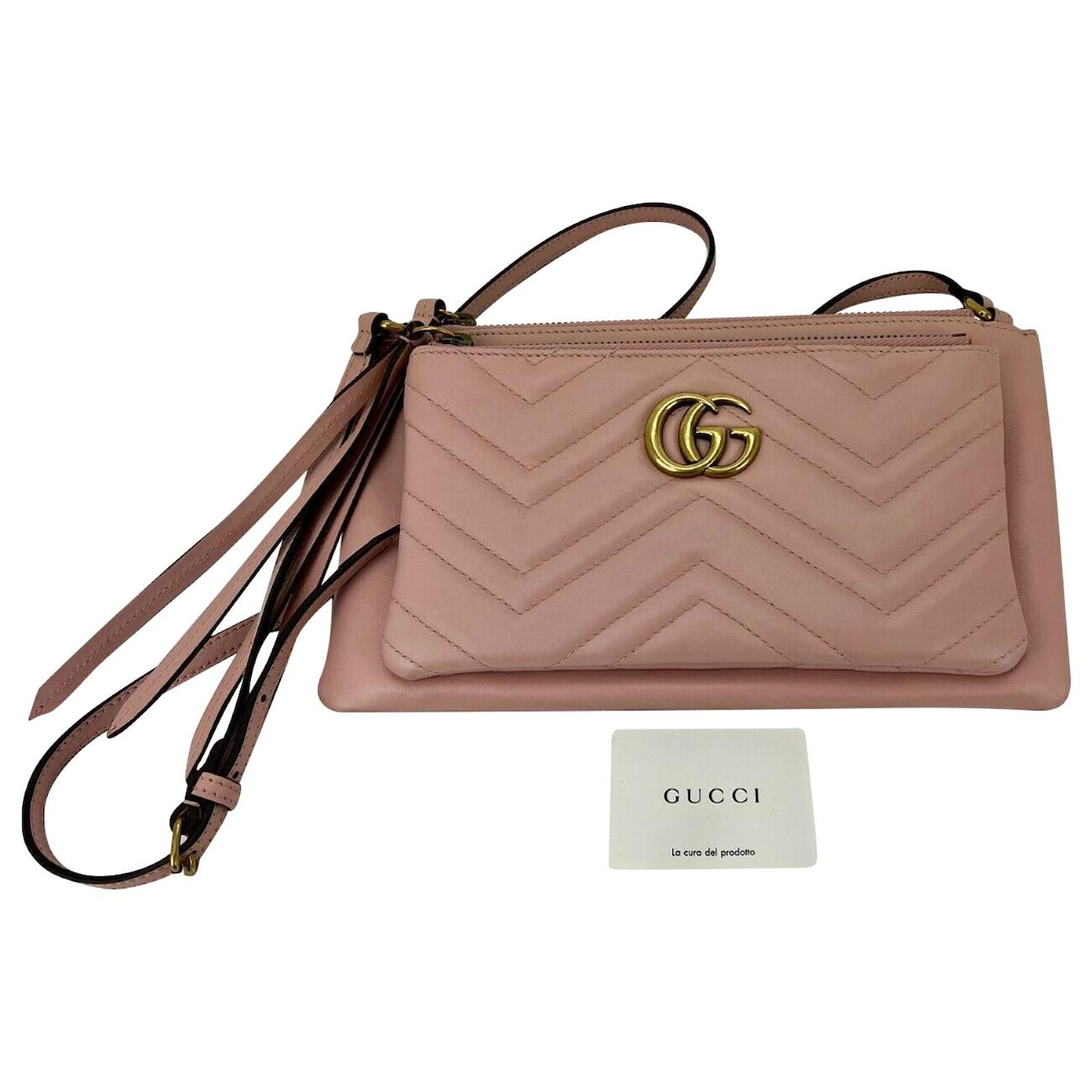 Gucci GG Marmont Matelassé Leather Clutch with Wristlet Strap in Dusty Rose