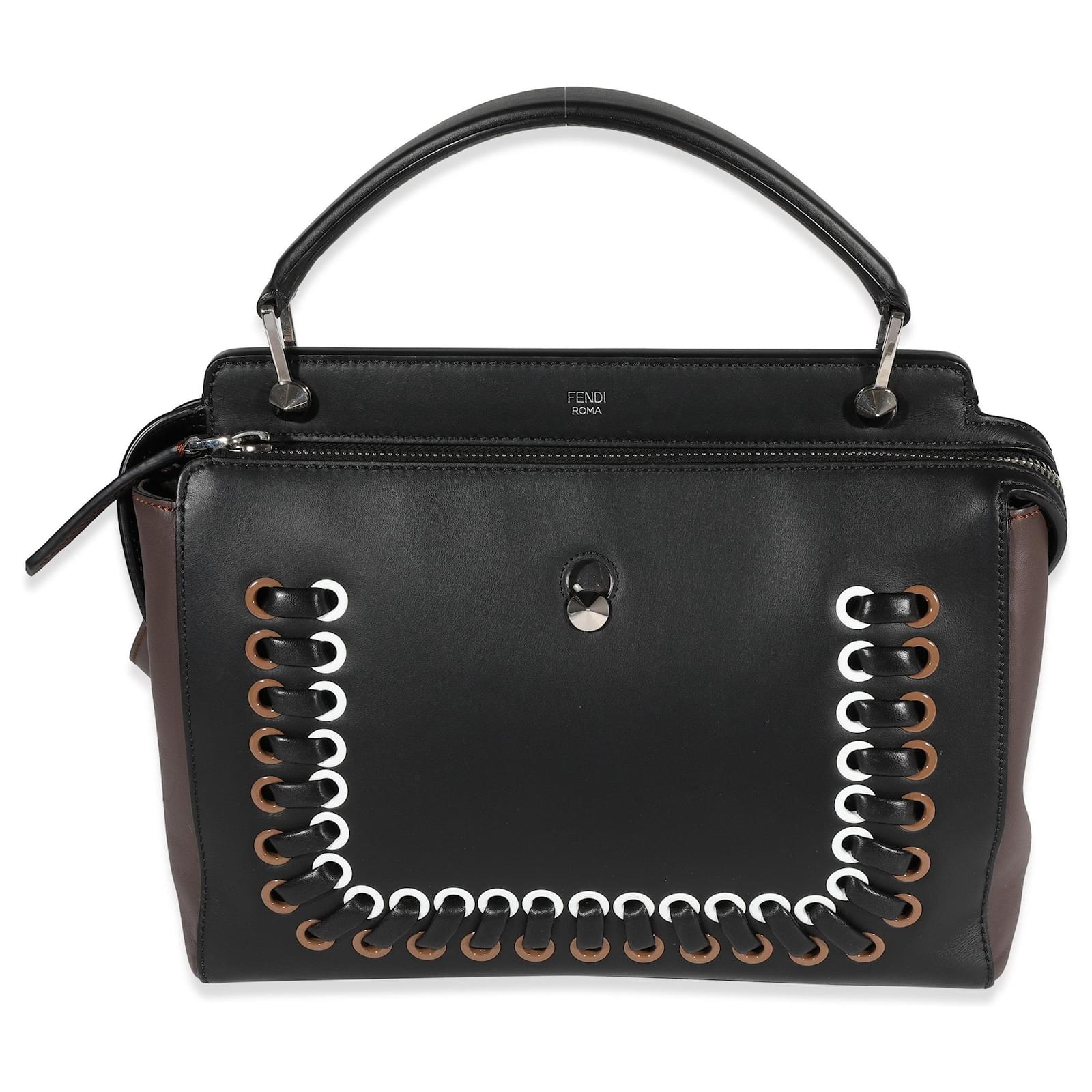 Fendi Black Whipstitch Leather Medium Dotcom Bag ref.JC639429