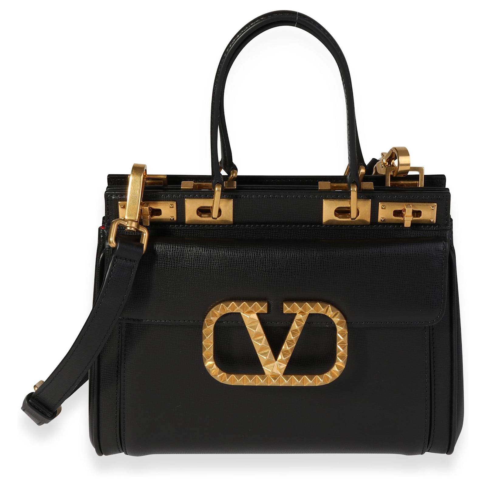 Valentino Alcove Black Grainy Calfskin Small Rockstud Bag Leather Pony