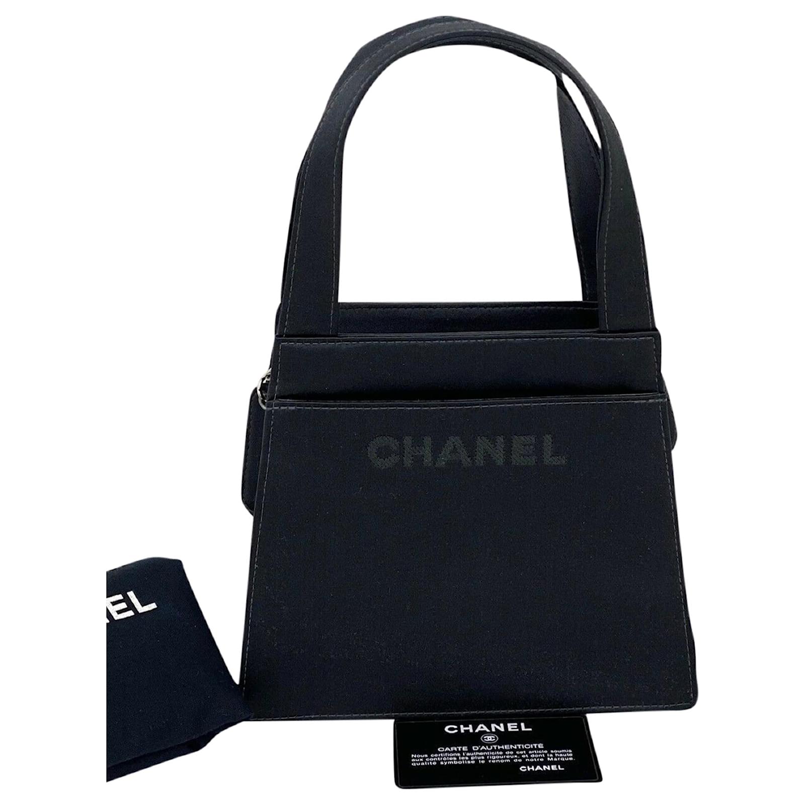 Chanel Handbag Satin Vintage Black Mini Handle Tote Bag Purse Authentic  B383 Leather ref.639551 - Joli Closet